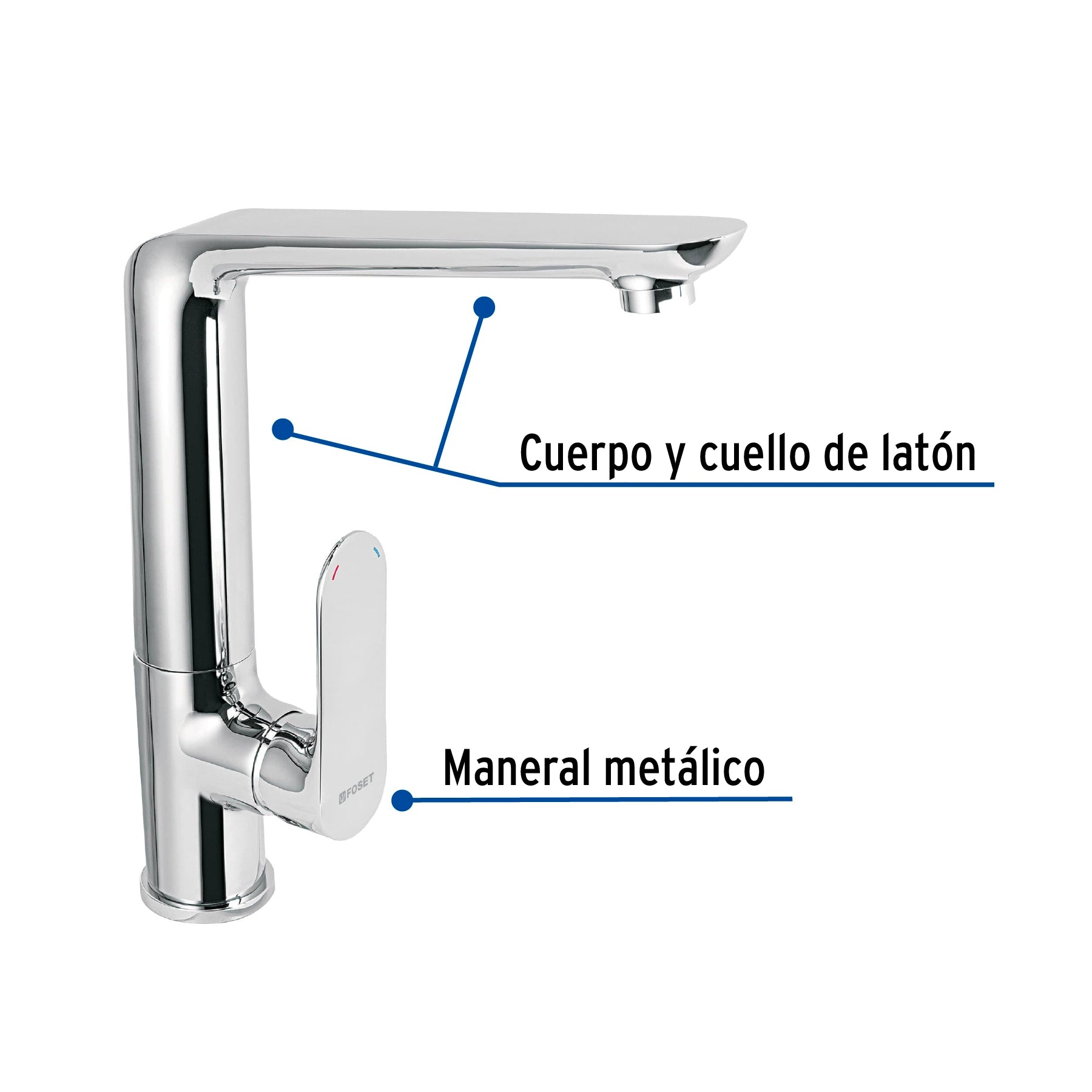 Monomando cuello alto para fregadero, cromo, Foset RIVIERA