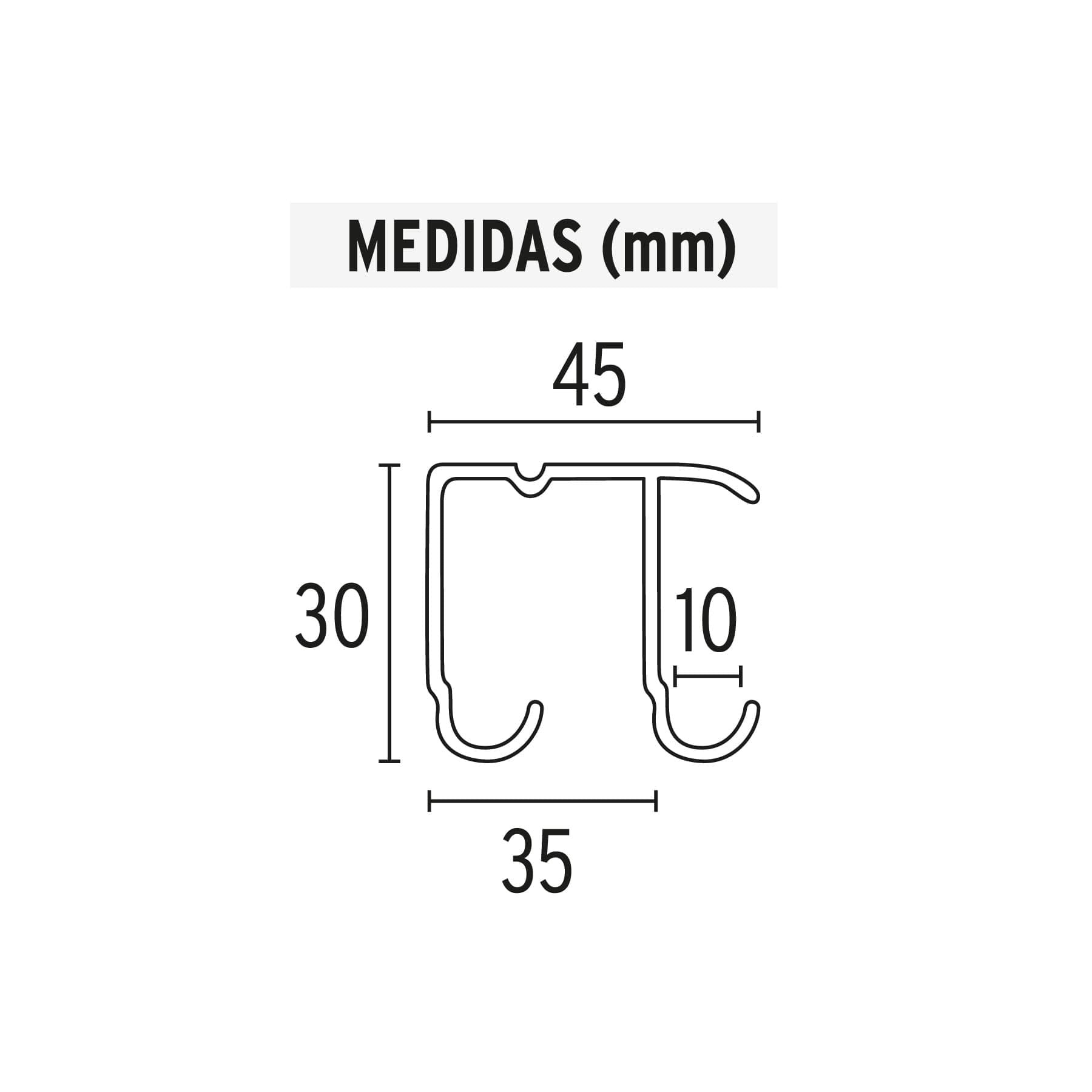 Riel superior "JJ" de aluminio para puerta corrediza 2 m