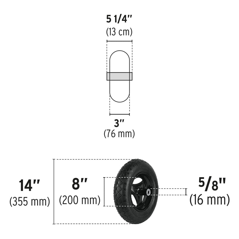 Llanta completa neumática 14",  incluye eje y baleros,  Pretul