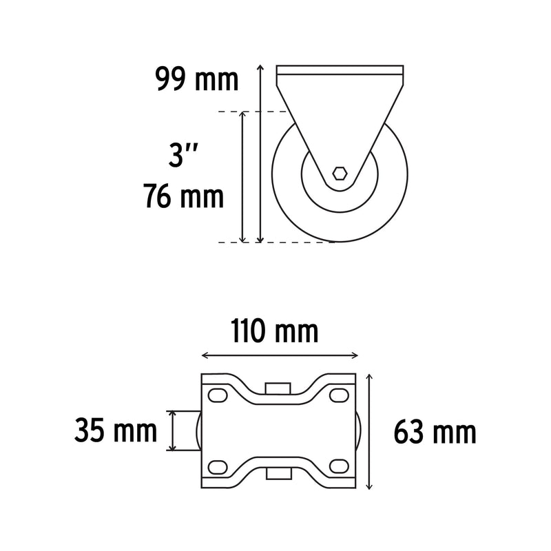 Rodaja hule 3",  placa fija con balero,  carga 110 kg,  Fiero