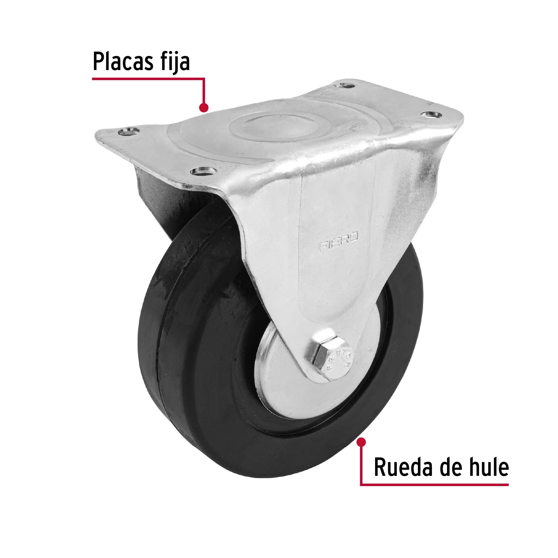 Rodaja hule 6", placa fija con balero, carga 150 kg, Fiero
