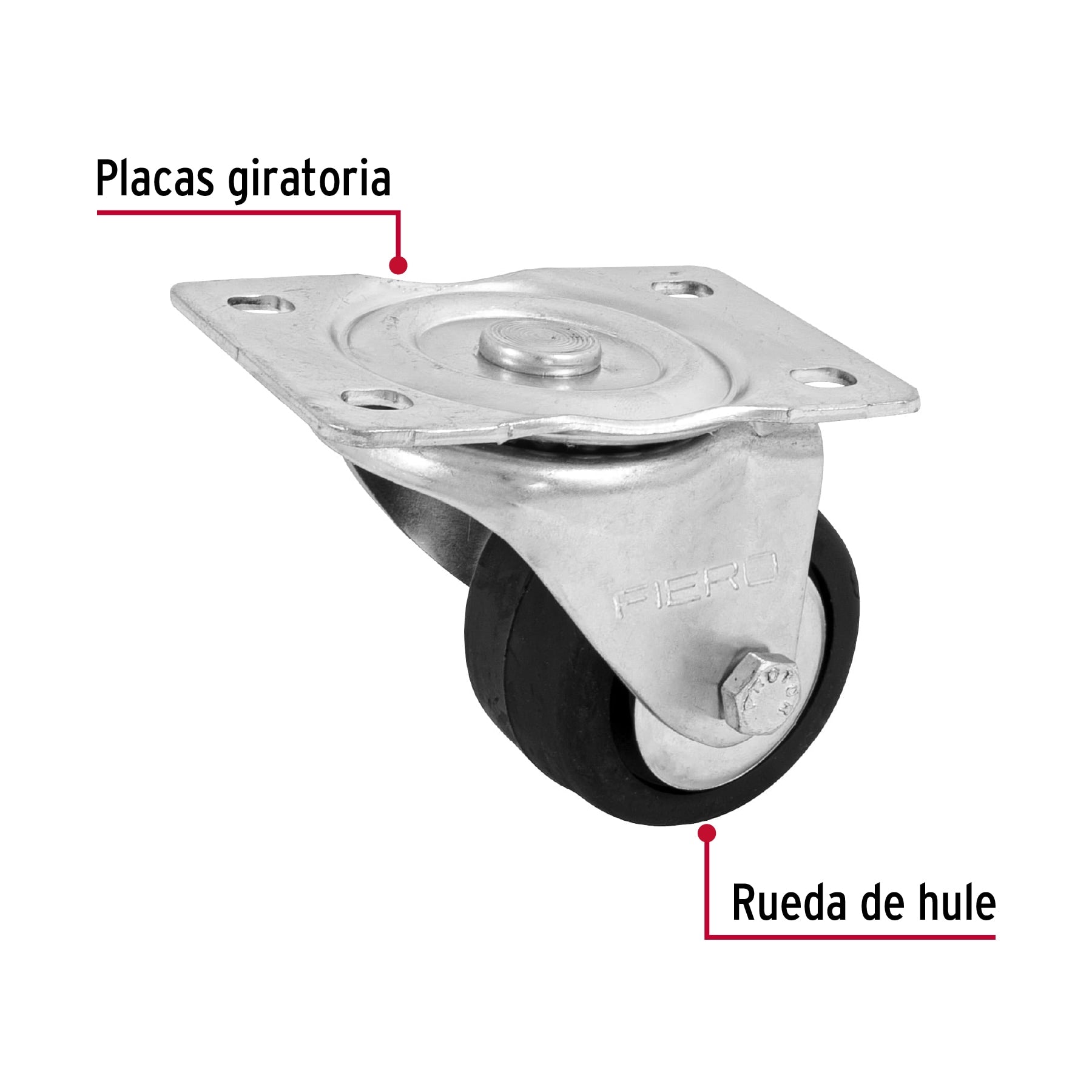 Rodaja hule 2-1/2", placa giratoria con balero, carga 50kg