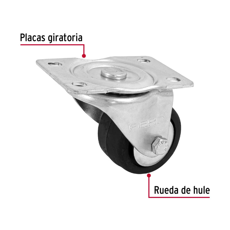 Rodaja hule 2-1/2",  placa giratoria con balero,  carga 80 kg