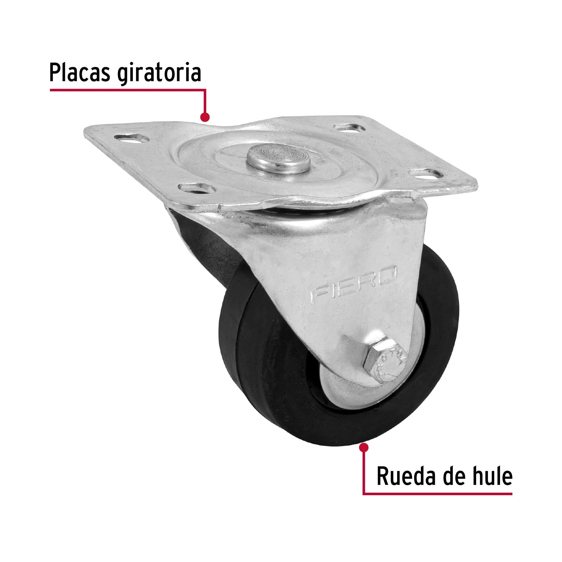 Rodaja hule 3", placa giratoria con balero, carga 60kg, Fiero