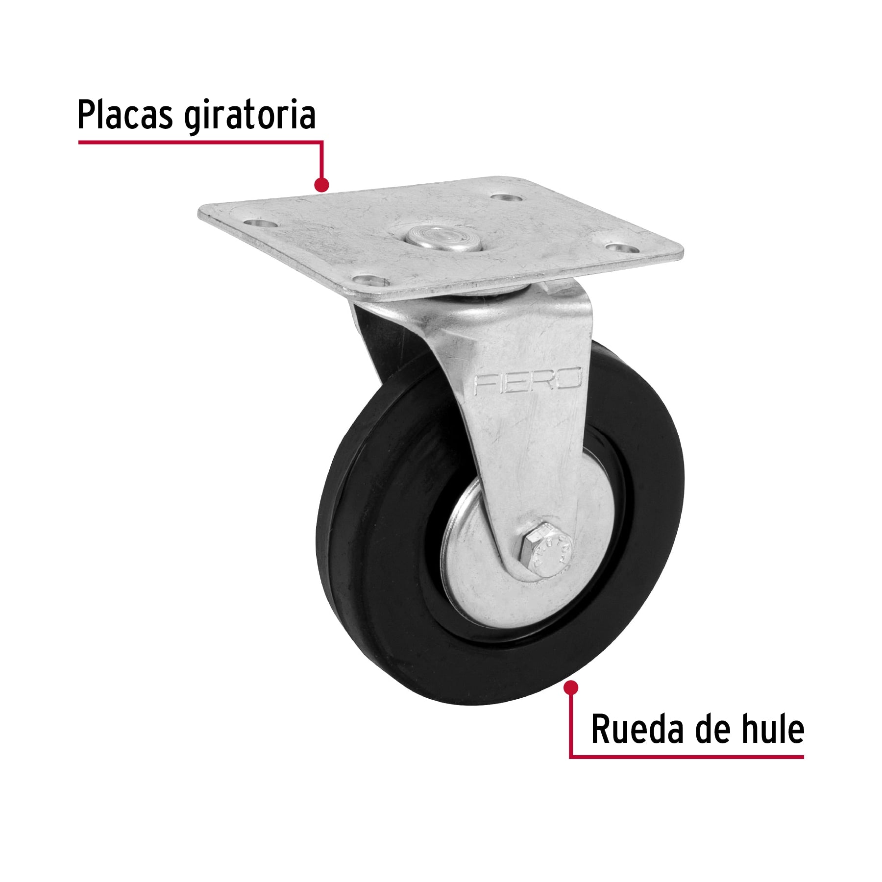Rodaja hule 4", placa giratoria con balero, carga 50kg, Fiero