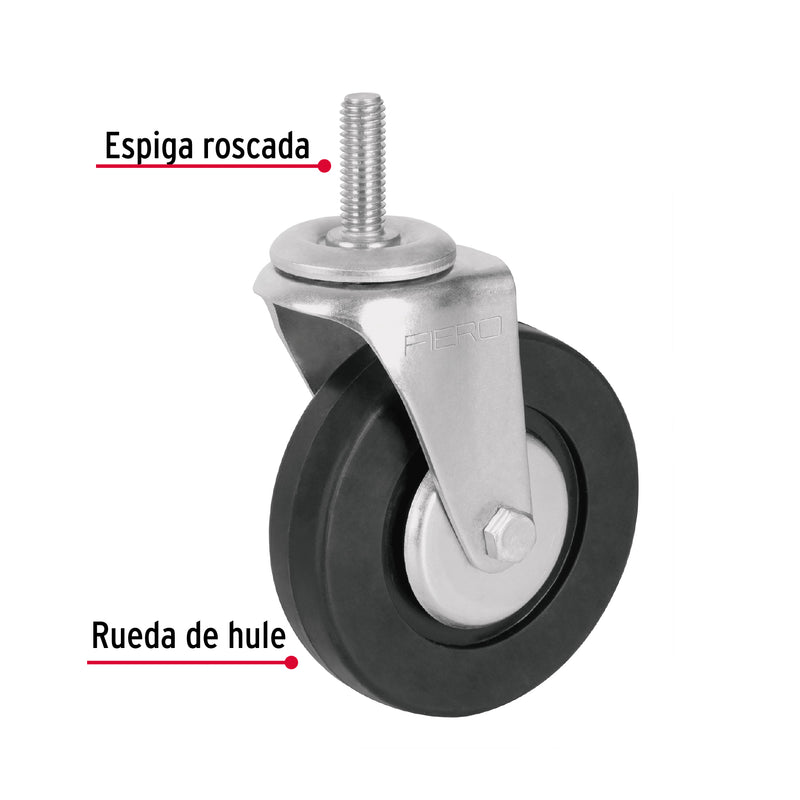 Rodaja hule 4" con espiga roscada,  carga 50 kg,  Fiero