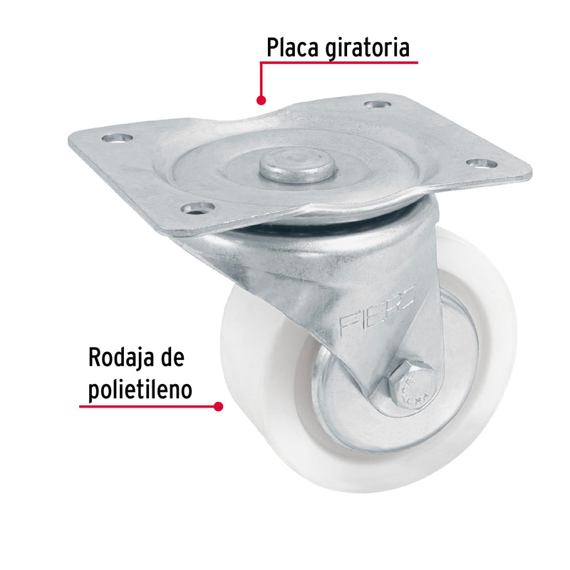 Rodaja†de†polietileno 4"†placa giratoria,  con balero,  Fiero