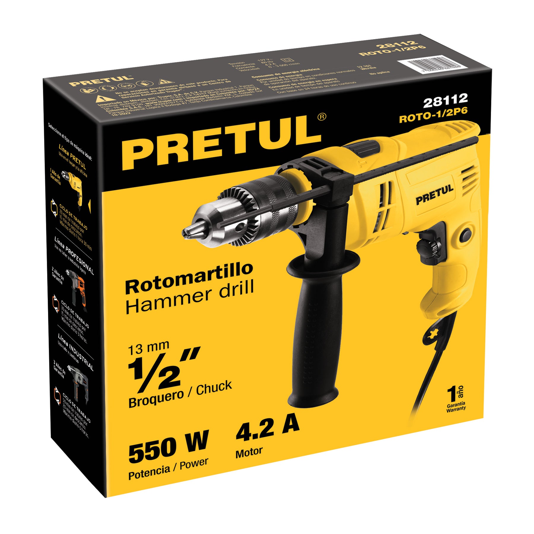 Rotomartillo 1/2", 550W, Pretul