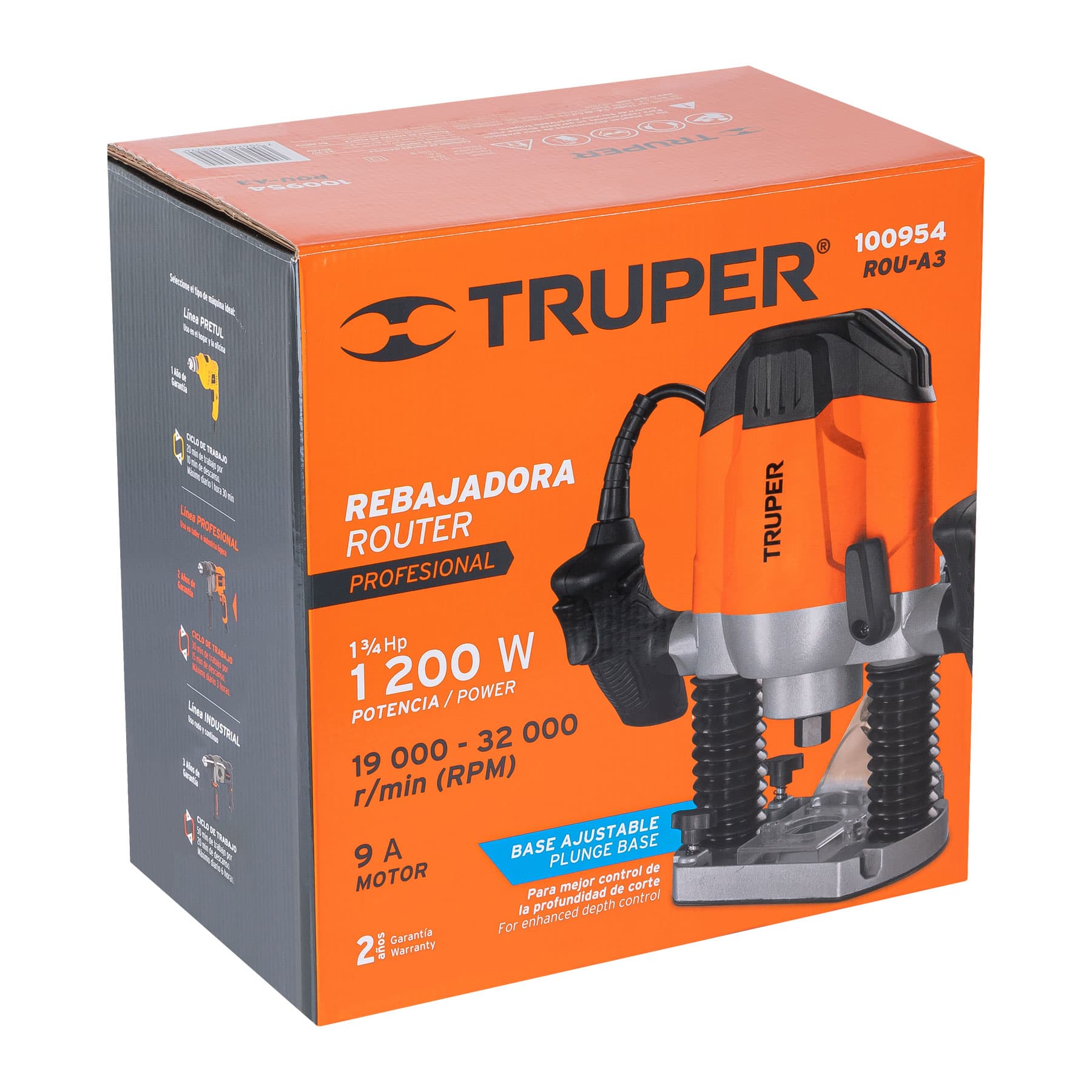 Router 1,200W, 1-3/4 HP, Truper PRO