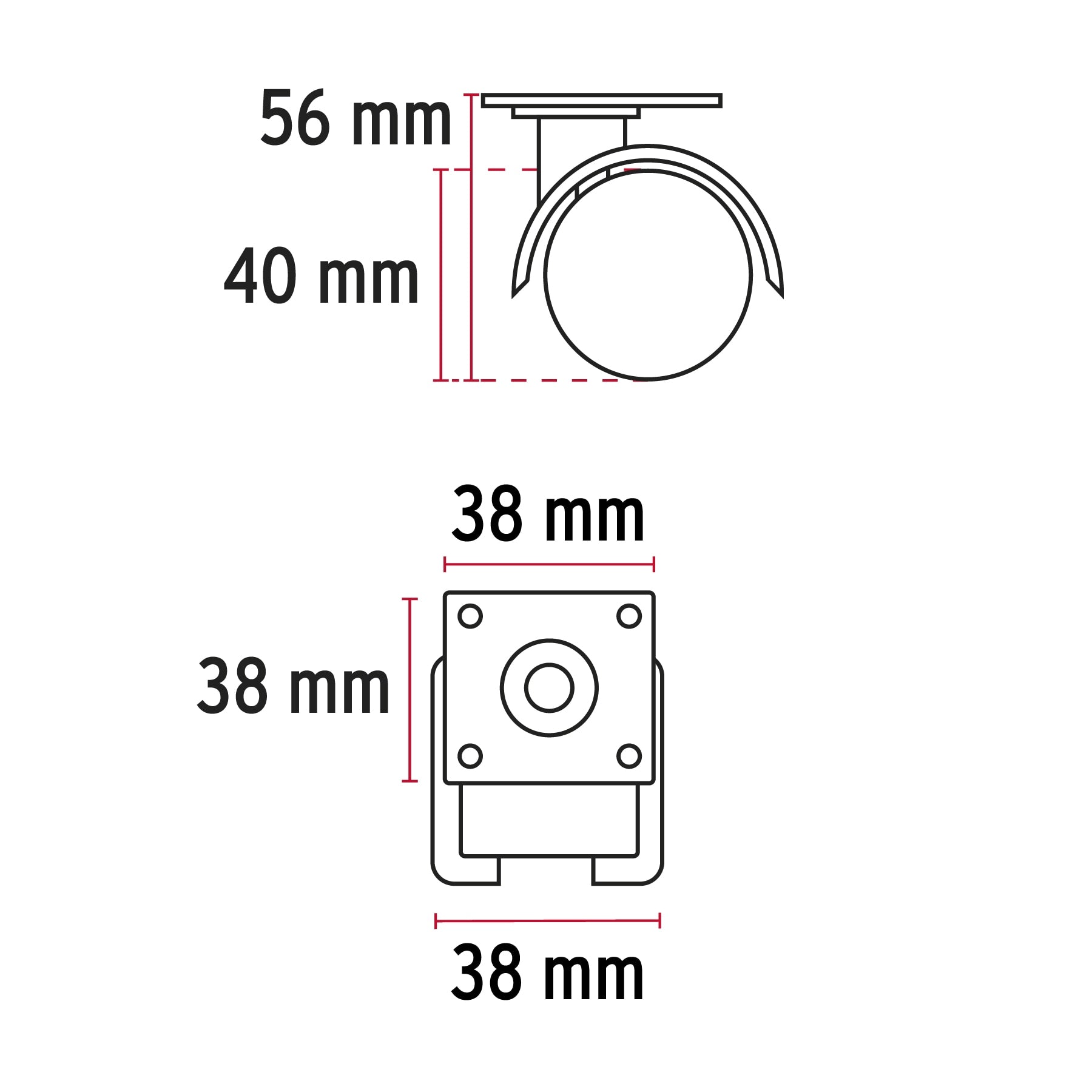 Rodaja tipo yoyo de 40 mm con placa, con freno, Fiero
