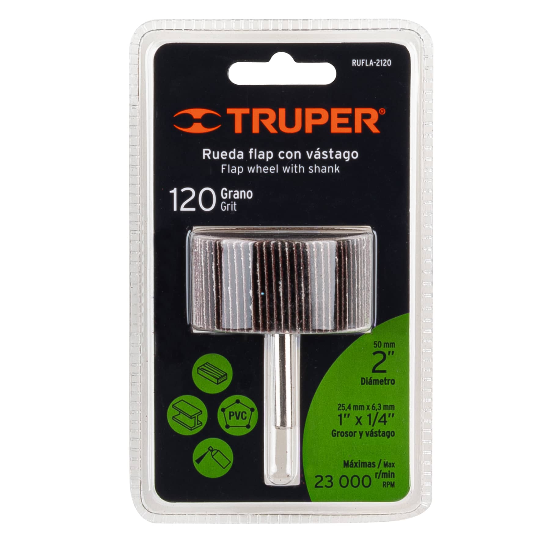 Rueda flap de 2", grano 120, Truper