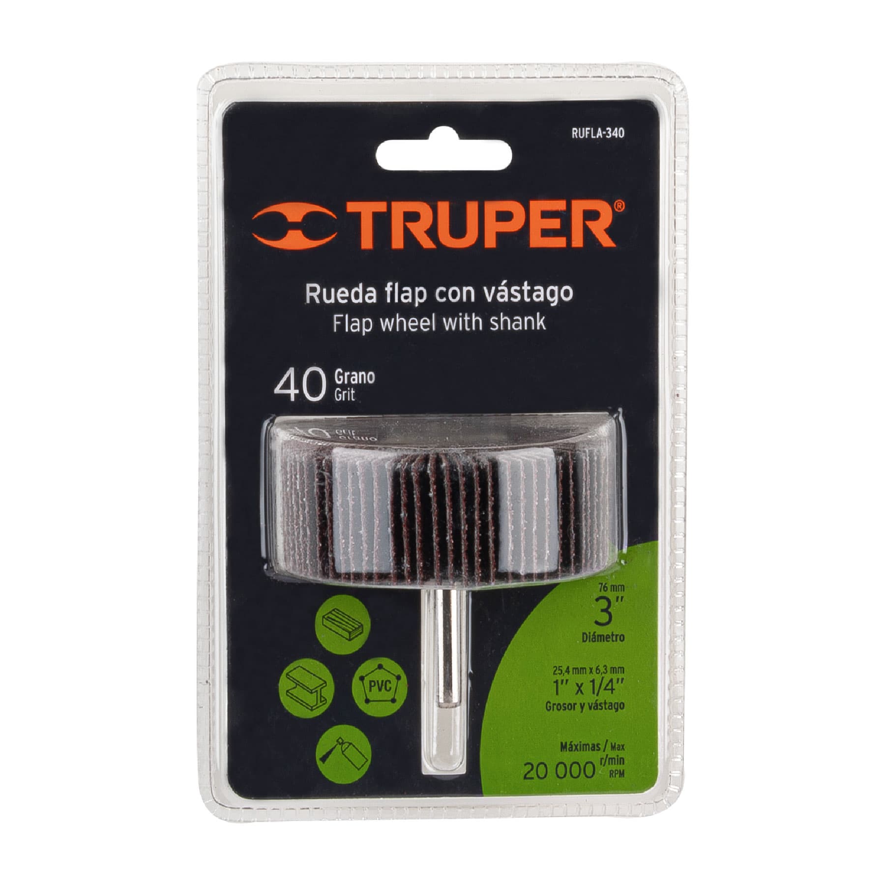 Rueda flap de 3", grano 40, Truper