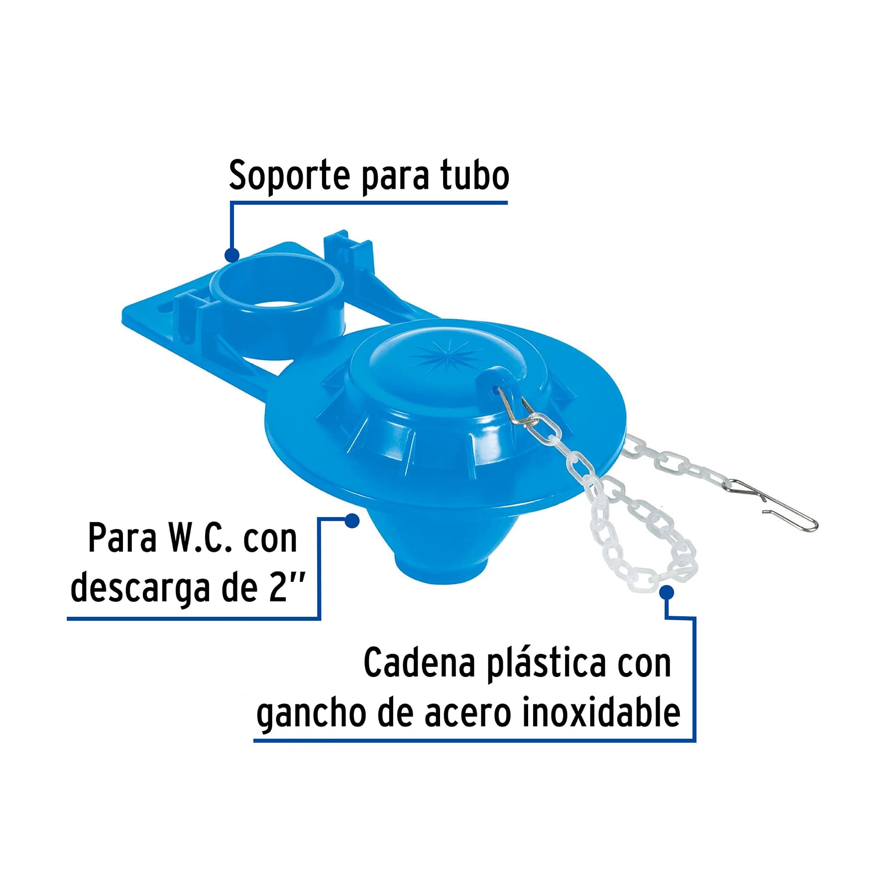 Sapo 2" para WC, PVC, azul, cadena plástica, Foset
