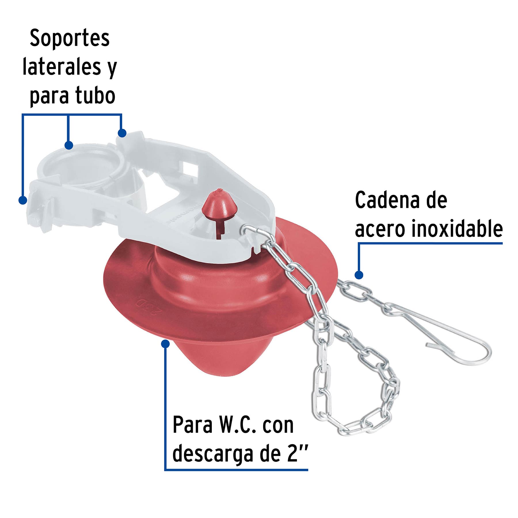 Sapo 2" para WC, silicona, marco rígido, cadena inoxidable Foset