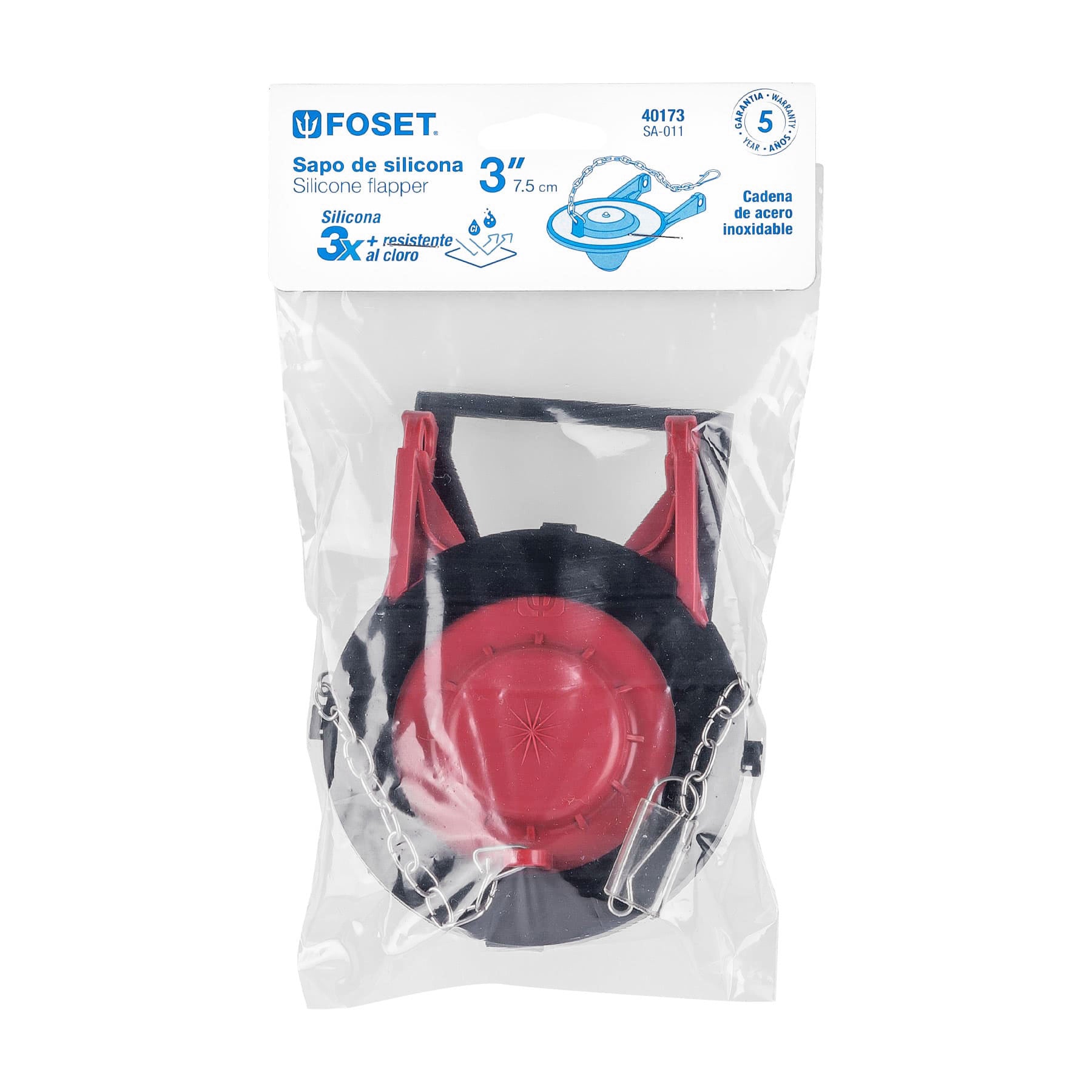 Sapo 3" para WC, silicona, rojo, cadena inoxidable Foset