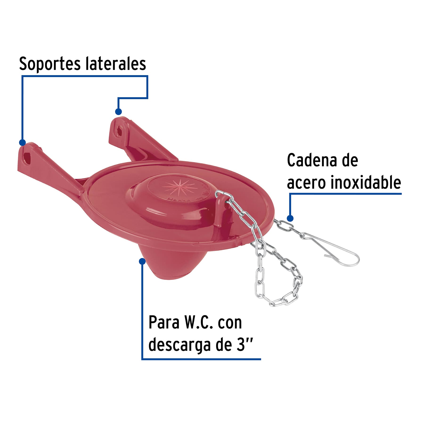 Sapo 3" para WC, silicona, rojo, cadena inoxidable Foset