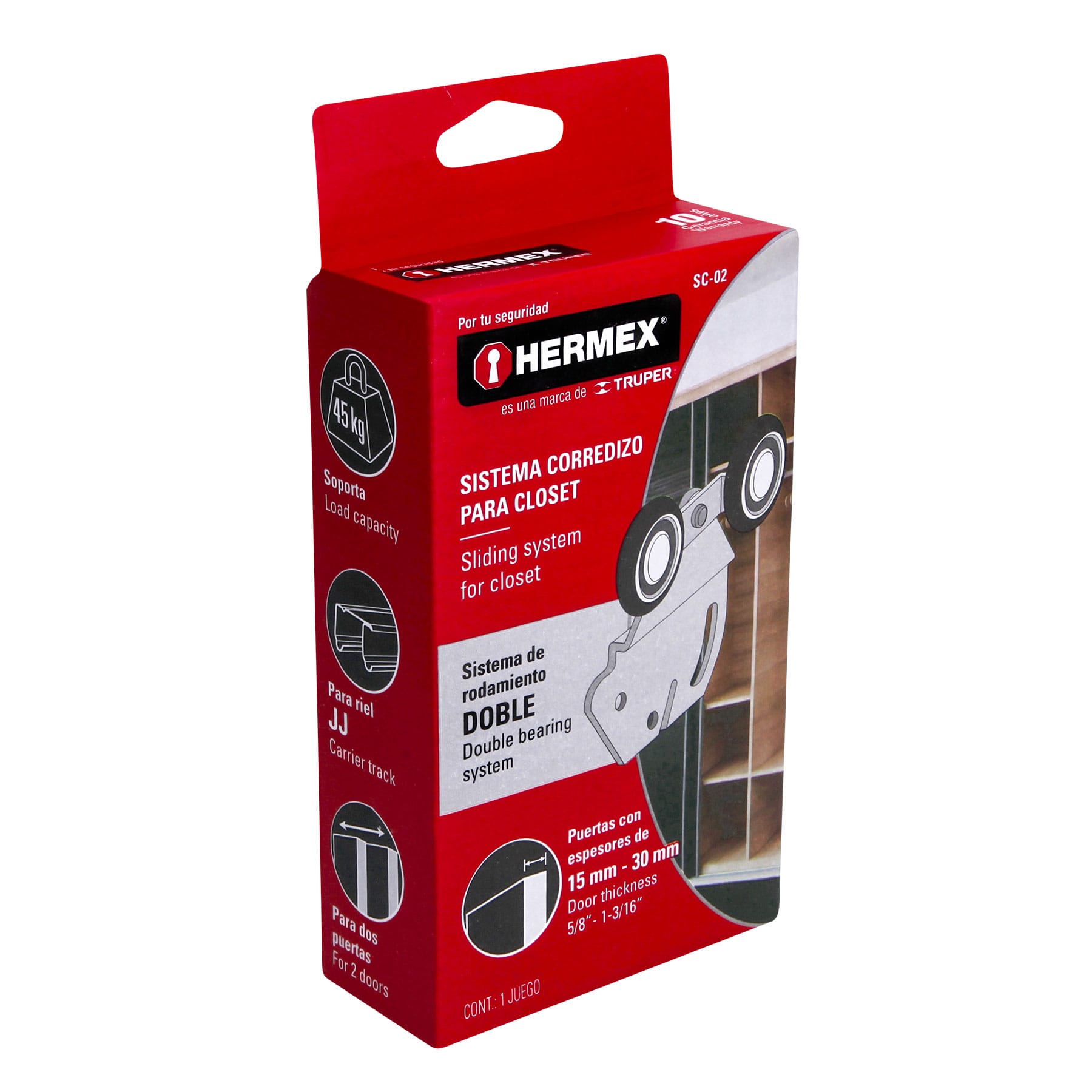 Sistema corredizo doble para riel superior de clóset, Hermex
