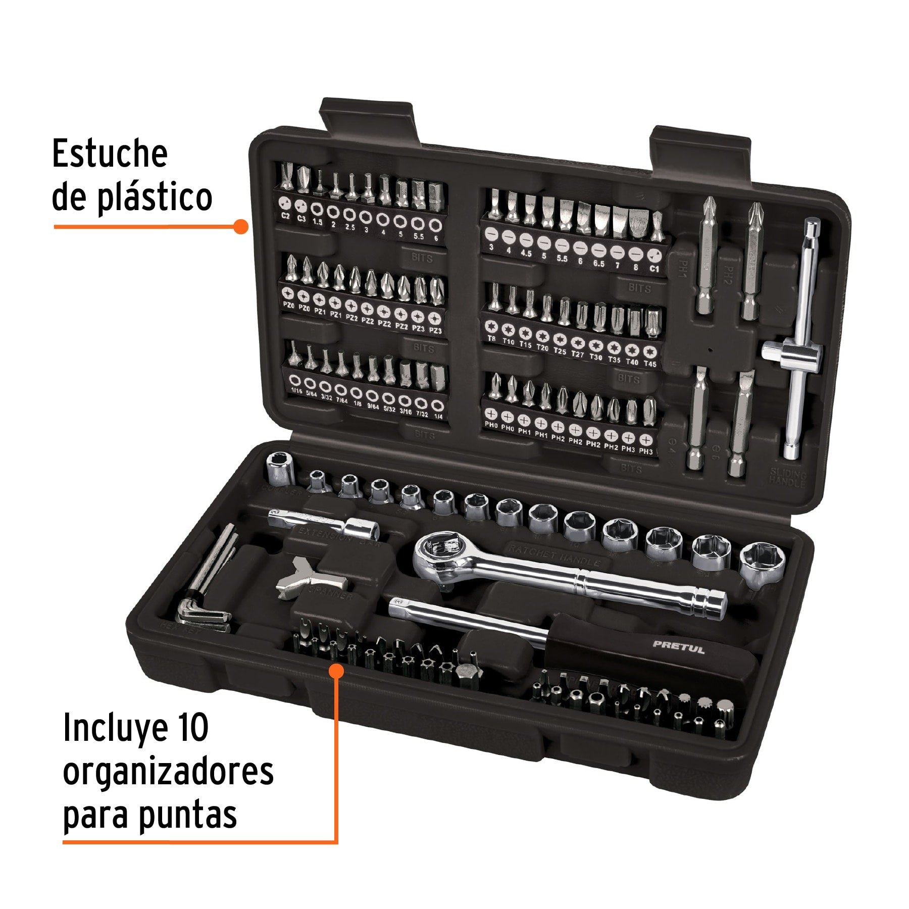 Juego de 130 herramientas 1/4" para mecánico, Pretul