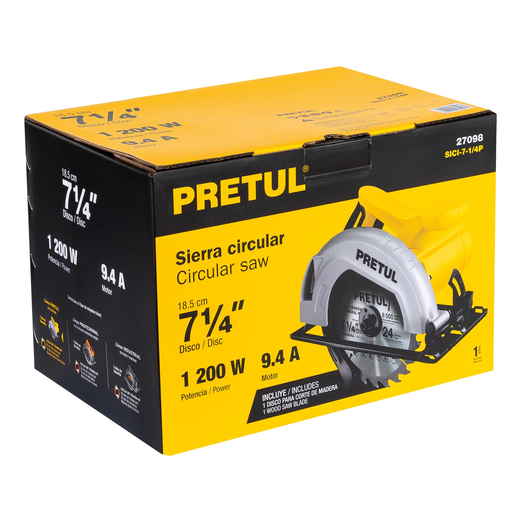 Sierra circular 7-1/4", 1200W, Pretul