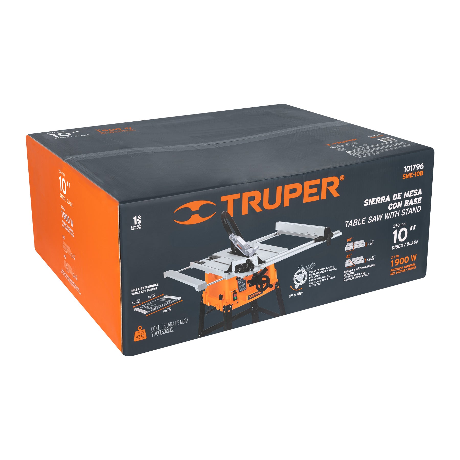 Sierra de mesa 10", 2-1/2 HP (1900 W), con base, Truper