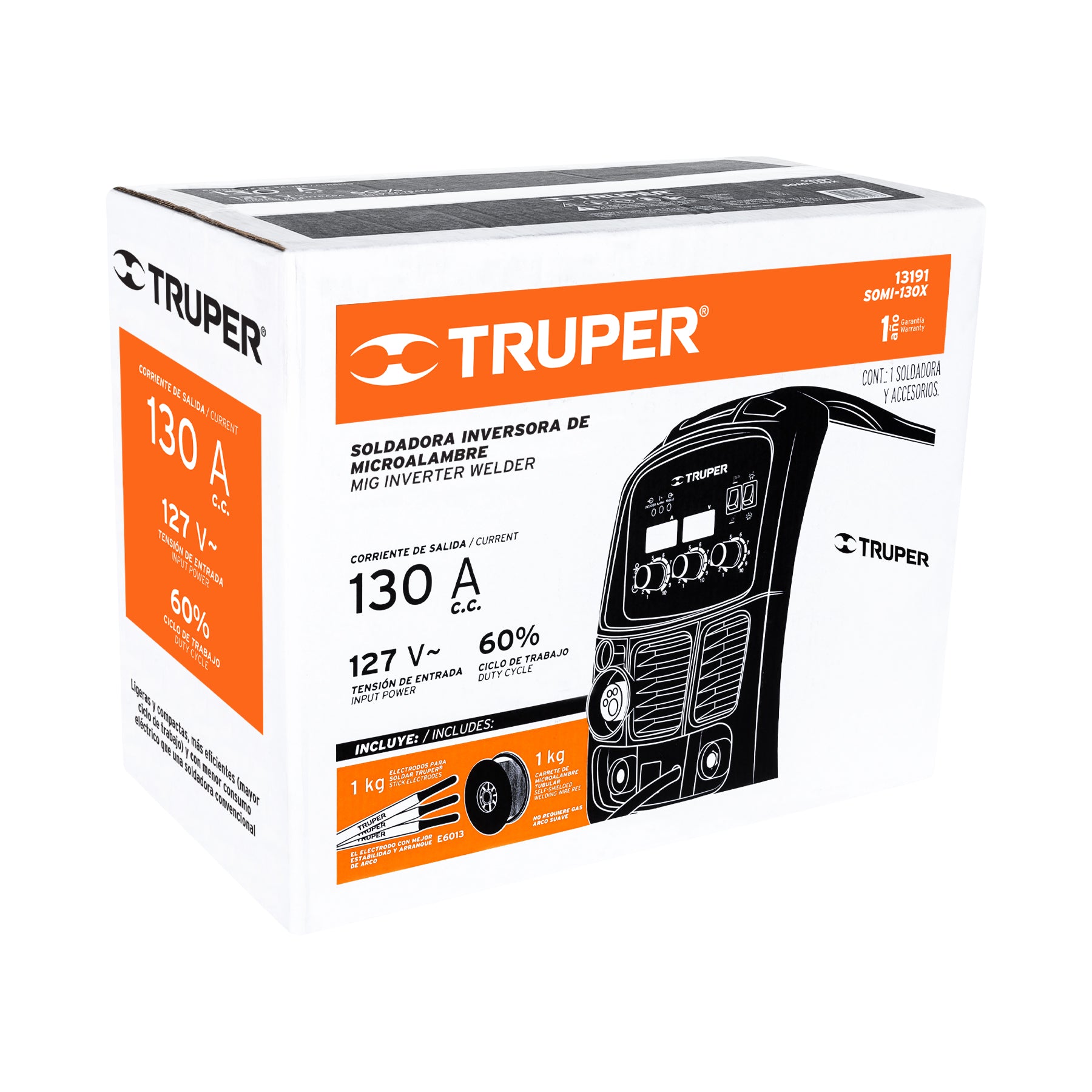 Soldadora para microalambre y electrodo, 130A, Truper