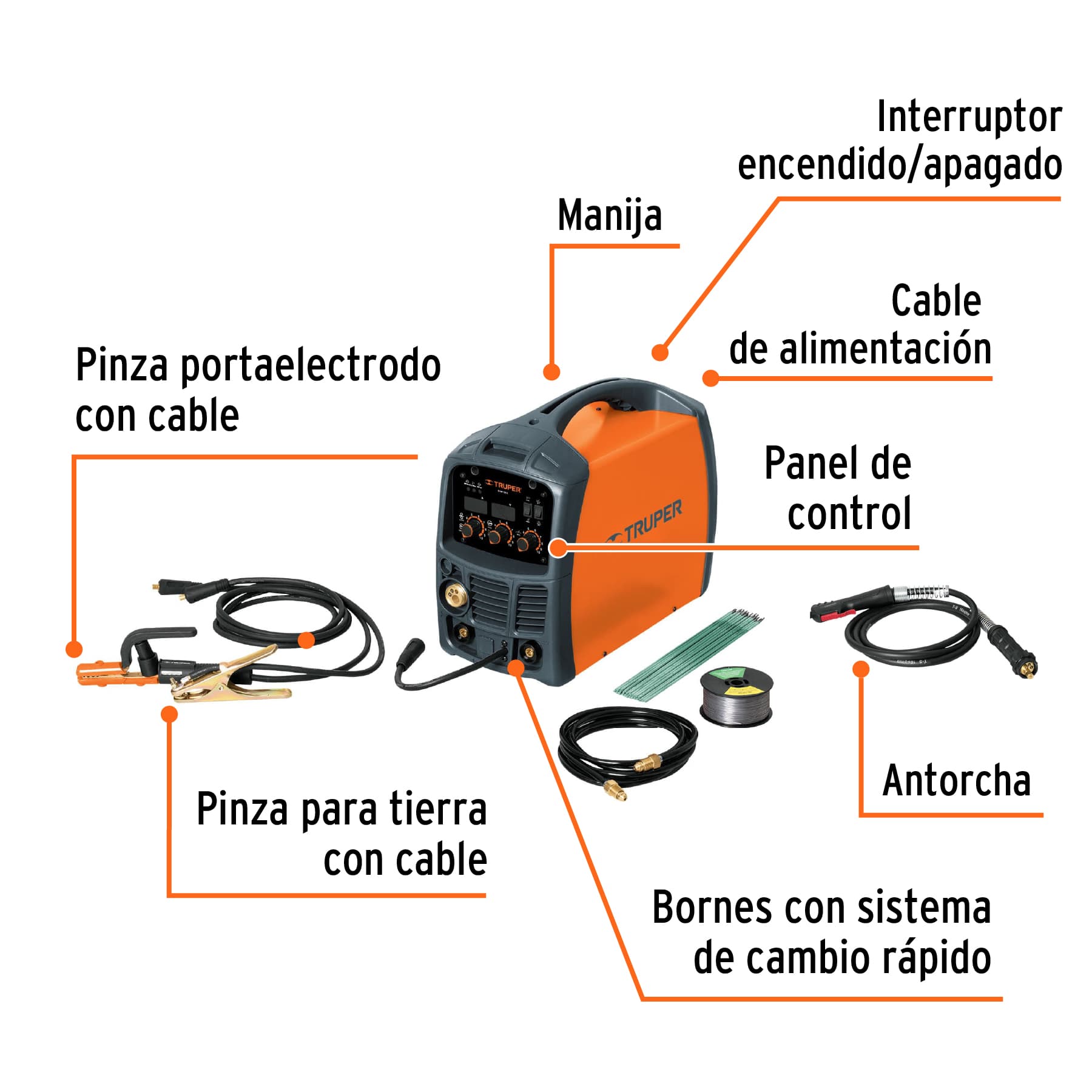 Soldadora para microalambre y electrodo, 130A, Truper