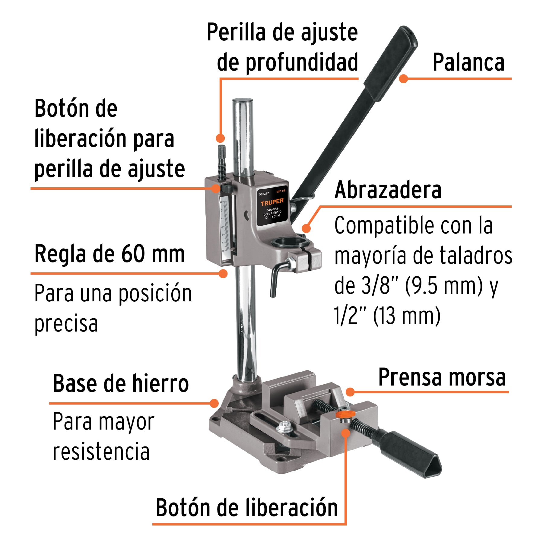 Soporte vertical para taladro 3/8"-1/2", Truper
