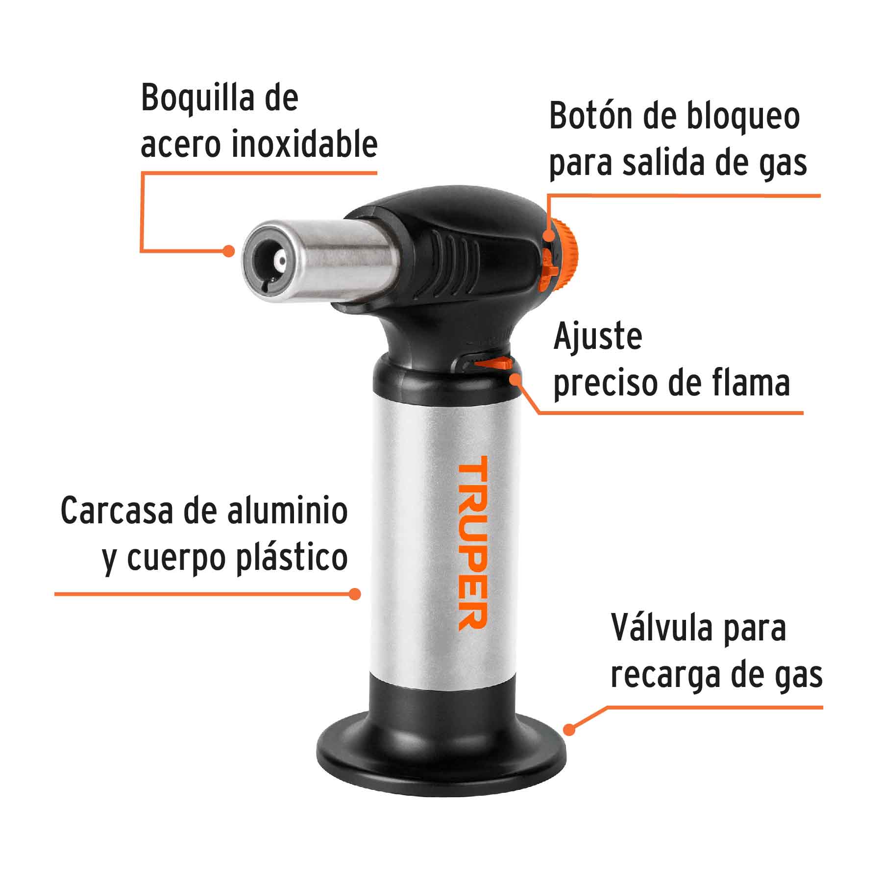 Mechero recargable para flamear alimentos de 64ml, Truper