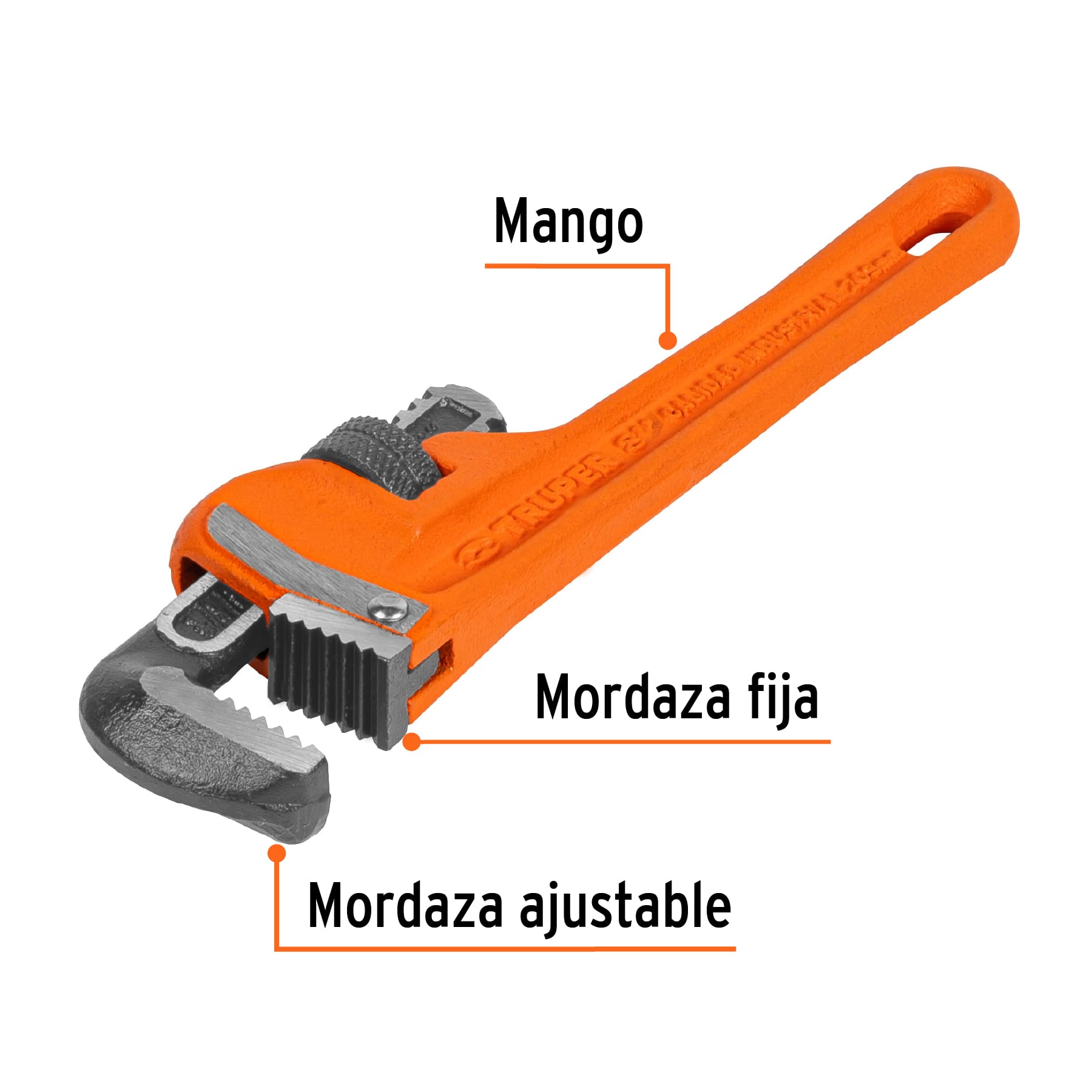 Llave stilson 8" cuerpo robusto de hierro dúctil, Truper