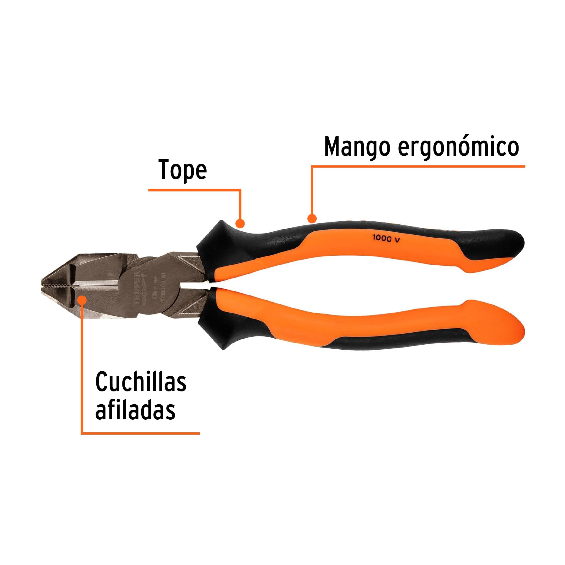 Pinza electricista 8" uso rudo, alta palanca, Comfort Grip