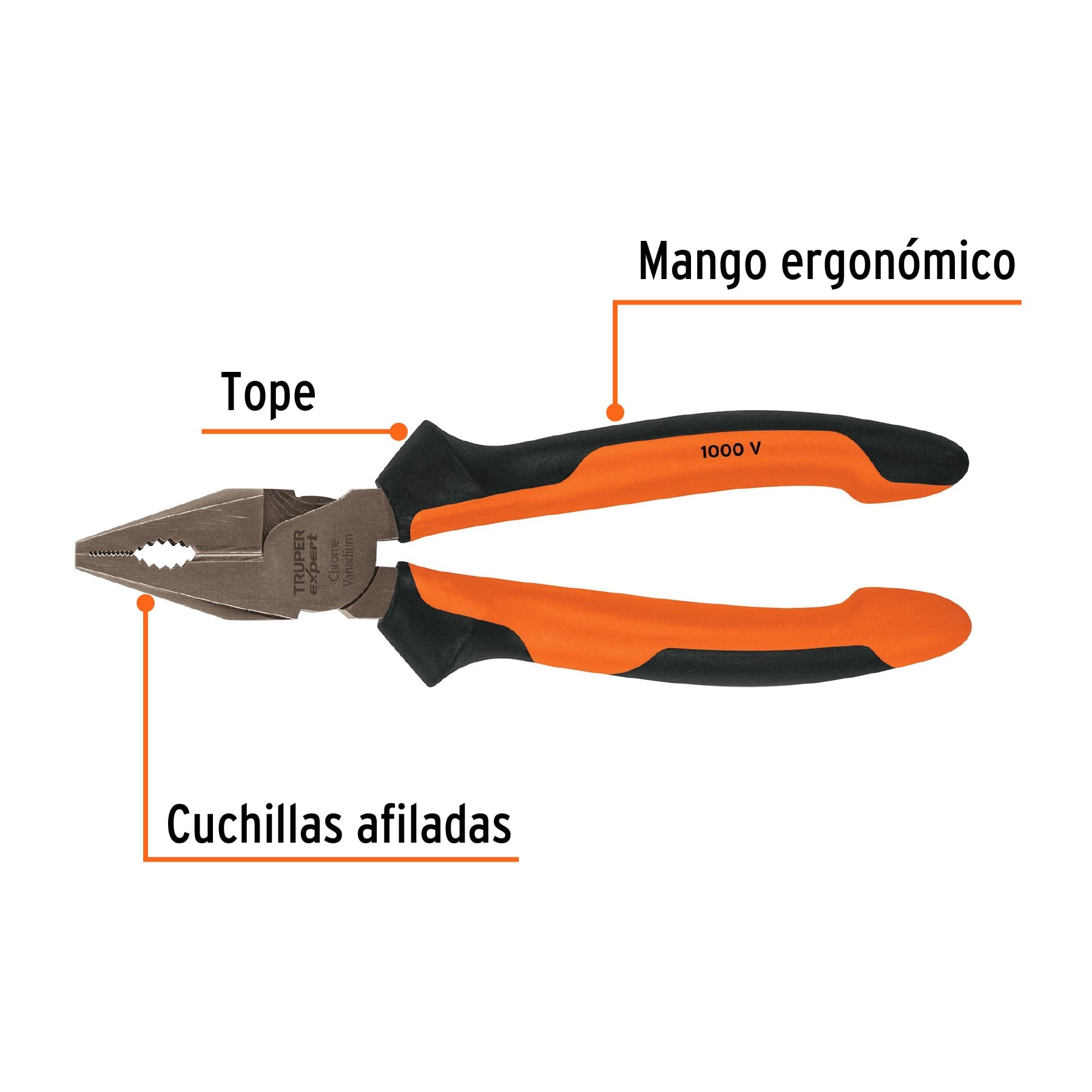 Pinza para electricista 8" alta palanca,Comfort Grip,Expert