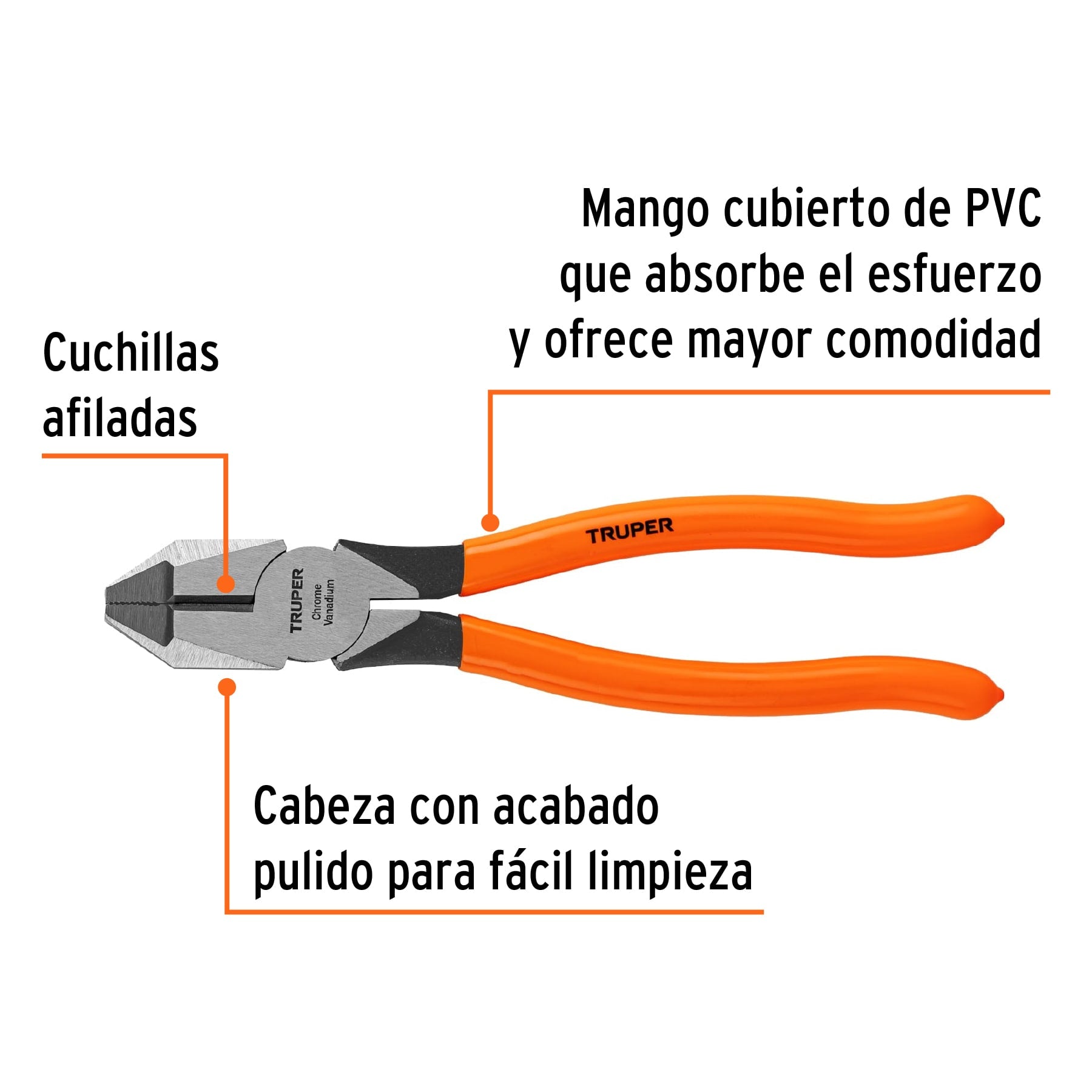 Pinza para electricista 8" cabeza cuadrada mango PVC,  Truper