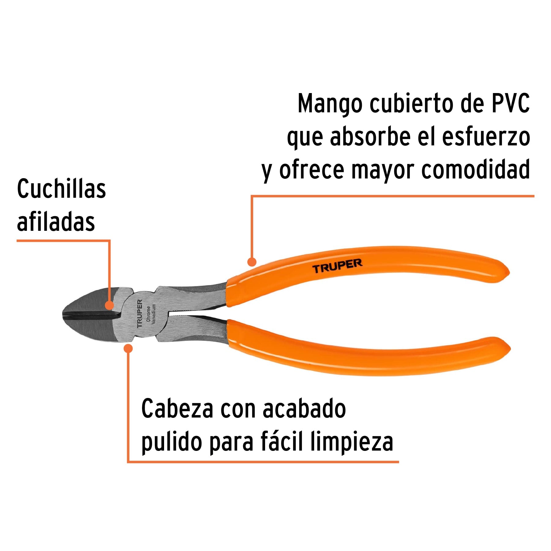 Pinza de corte diagonal 7" mango de PVC, Truper