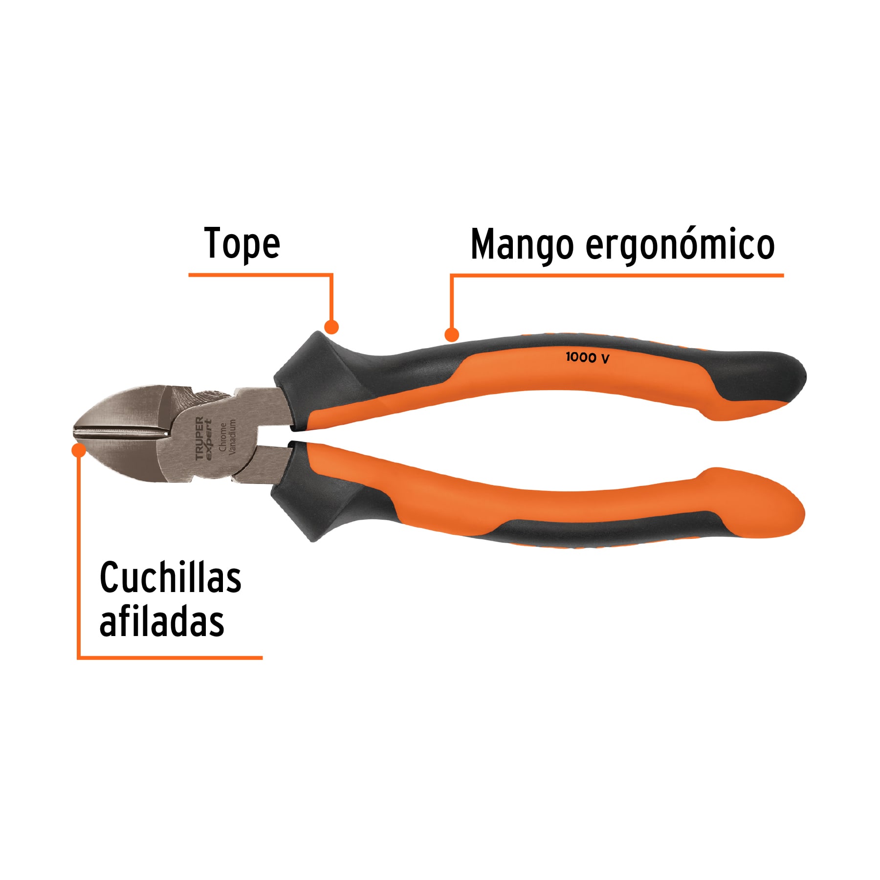 Pinza corte diagonal 8" alta palanca, Comfort Grip, Expert