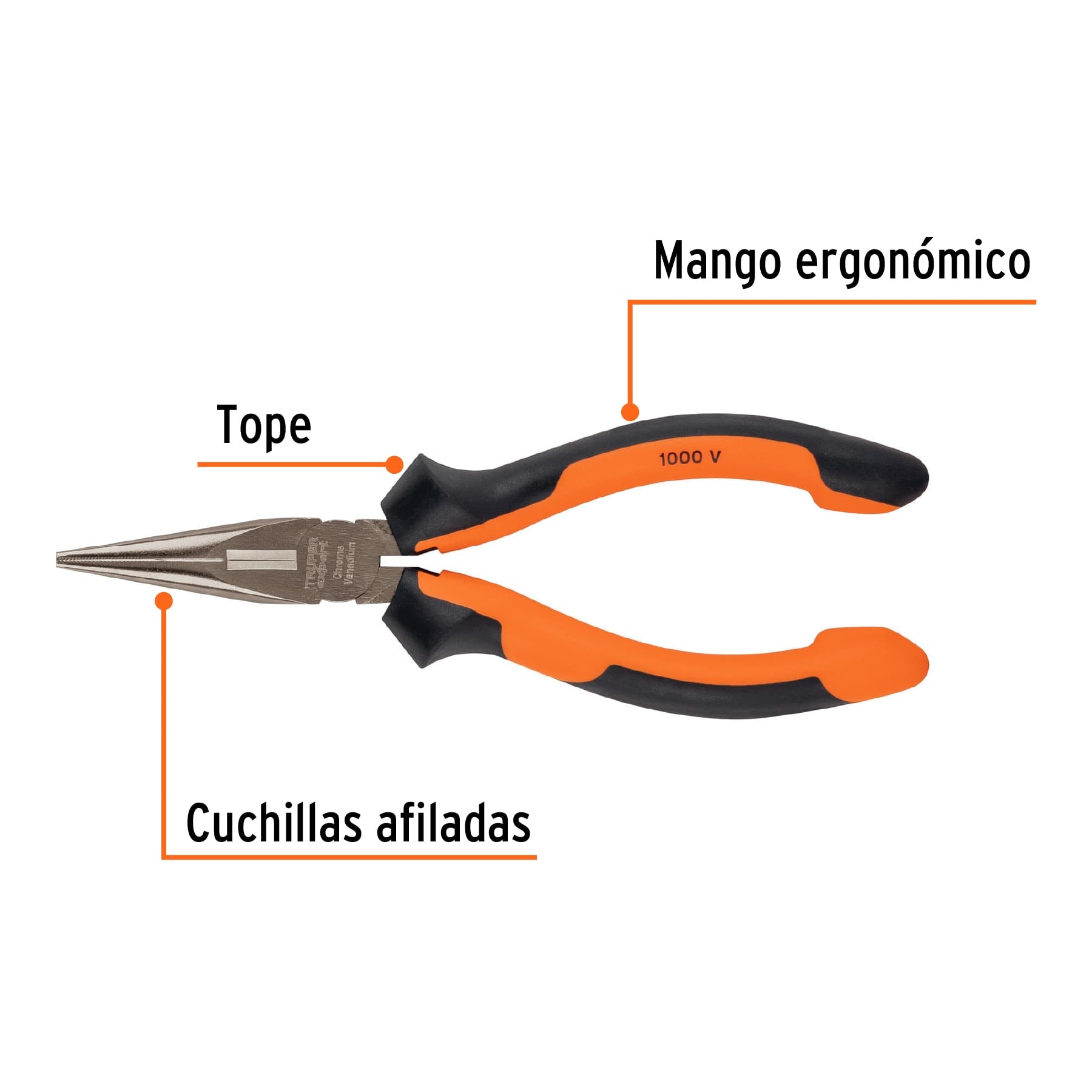 Pinza punta y corte 6" mango Comfort Grip, Truper Expert
