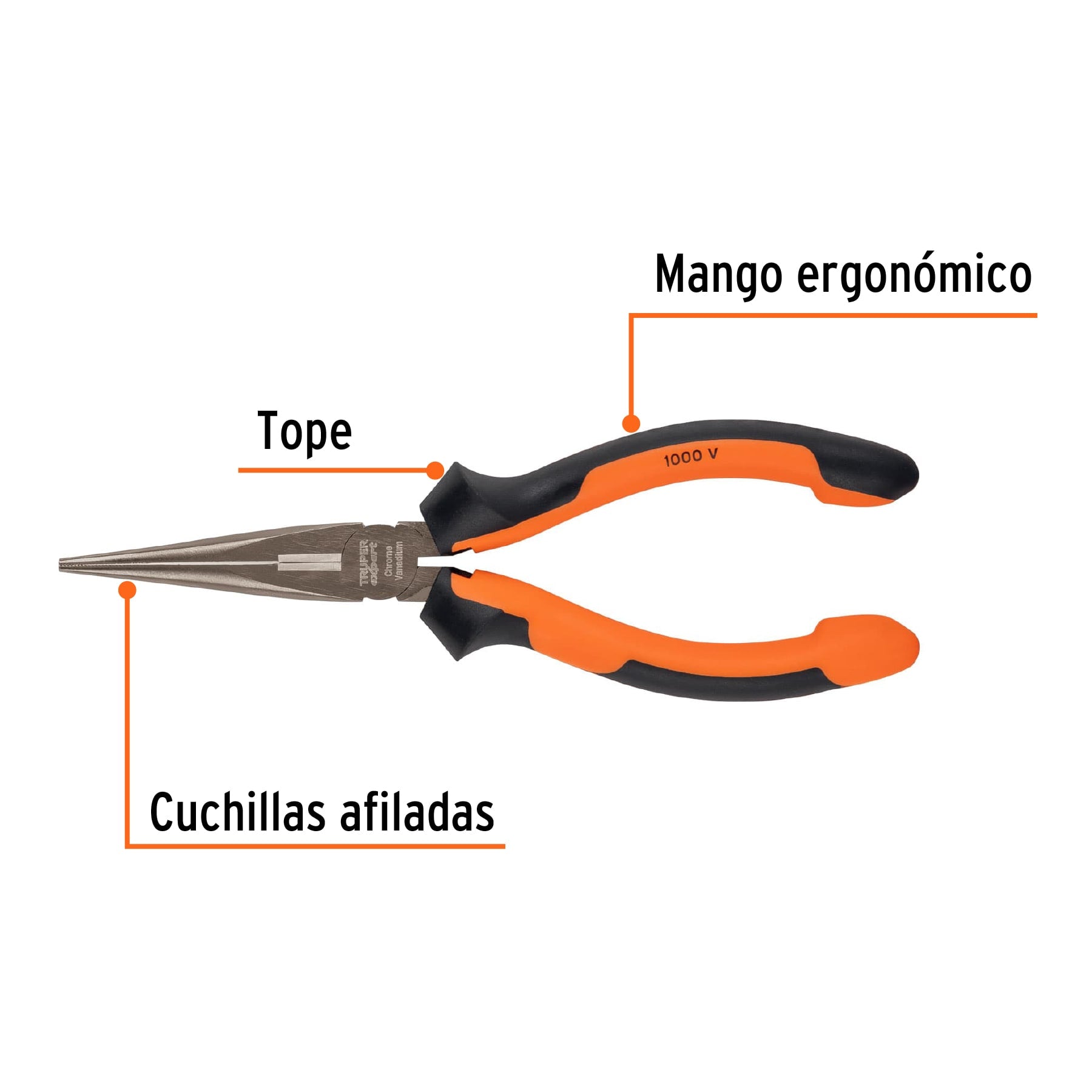 Pinza punta y corte 7" mango Comfort Grip, Truper Expert