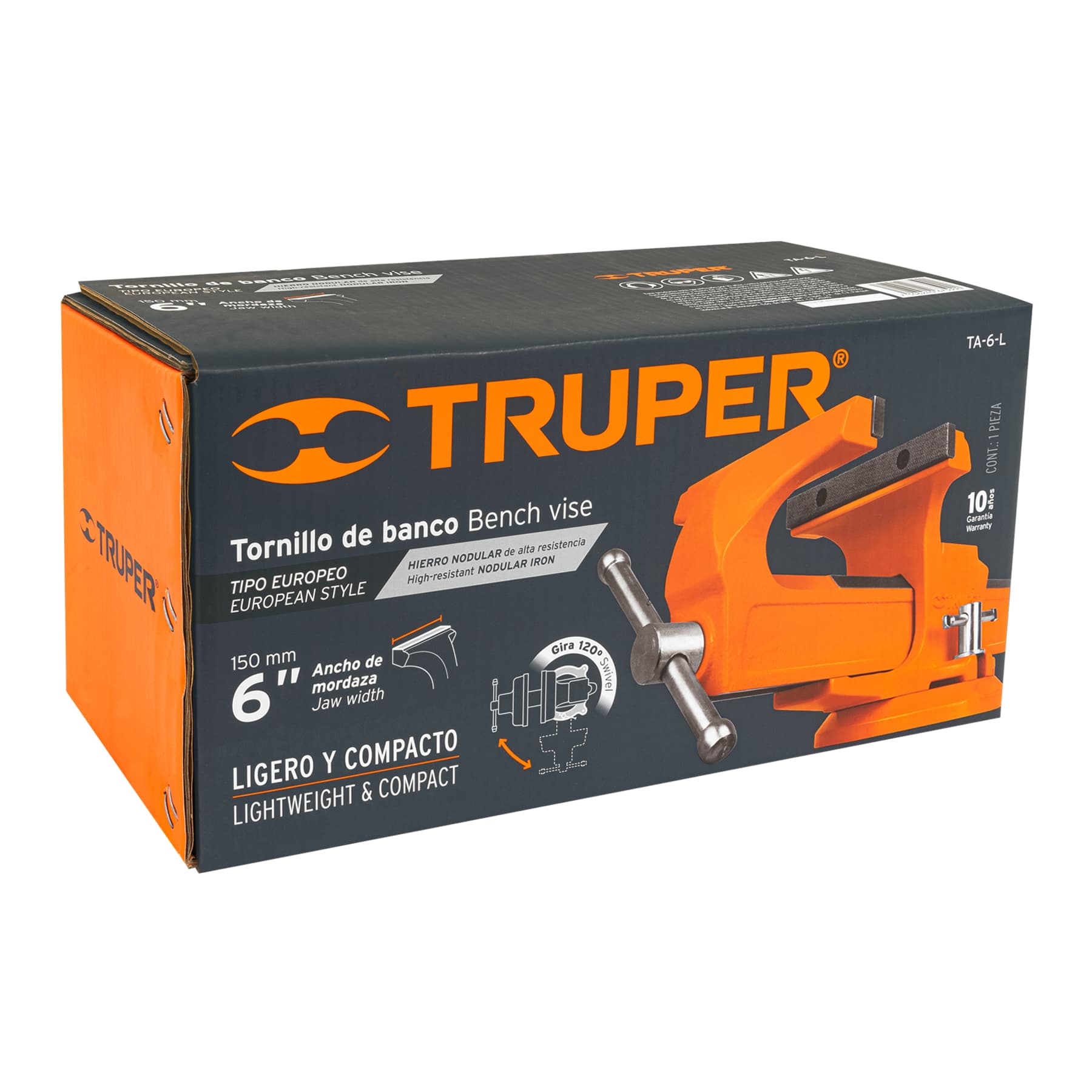 Tornillo de banco 6" tipo europeo de hierro nodular, Truper