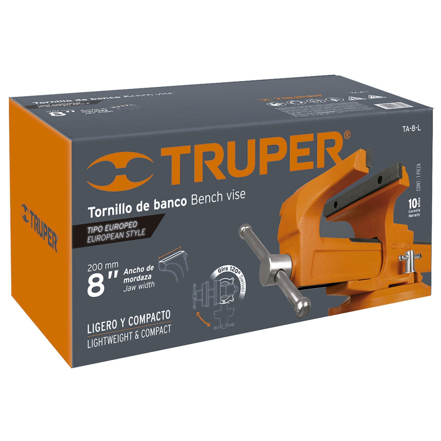 Tornillo de banco 8" tipo europeo de hierro nodular, Truper