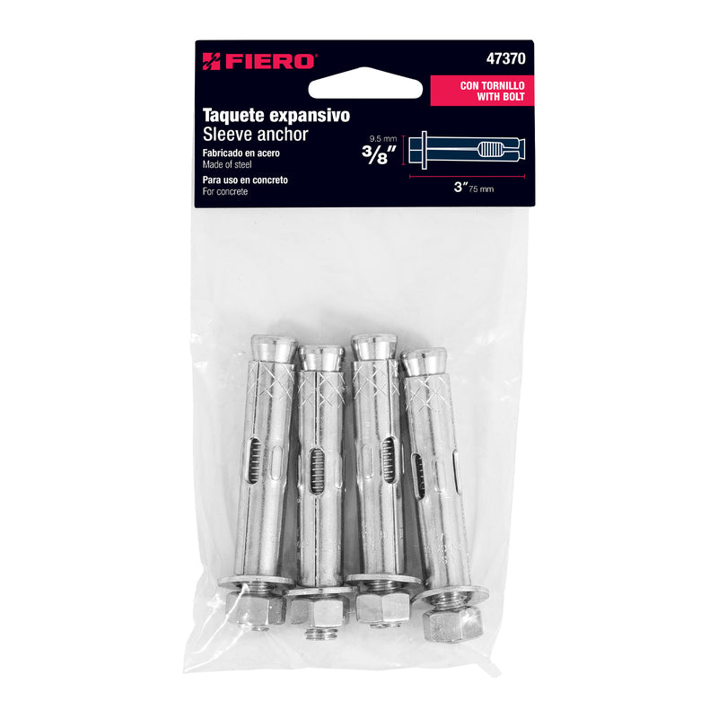 Bolsa con 4 taquetes expansivos de 3/8" con tornillo,  Fiero