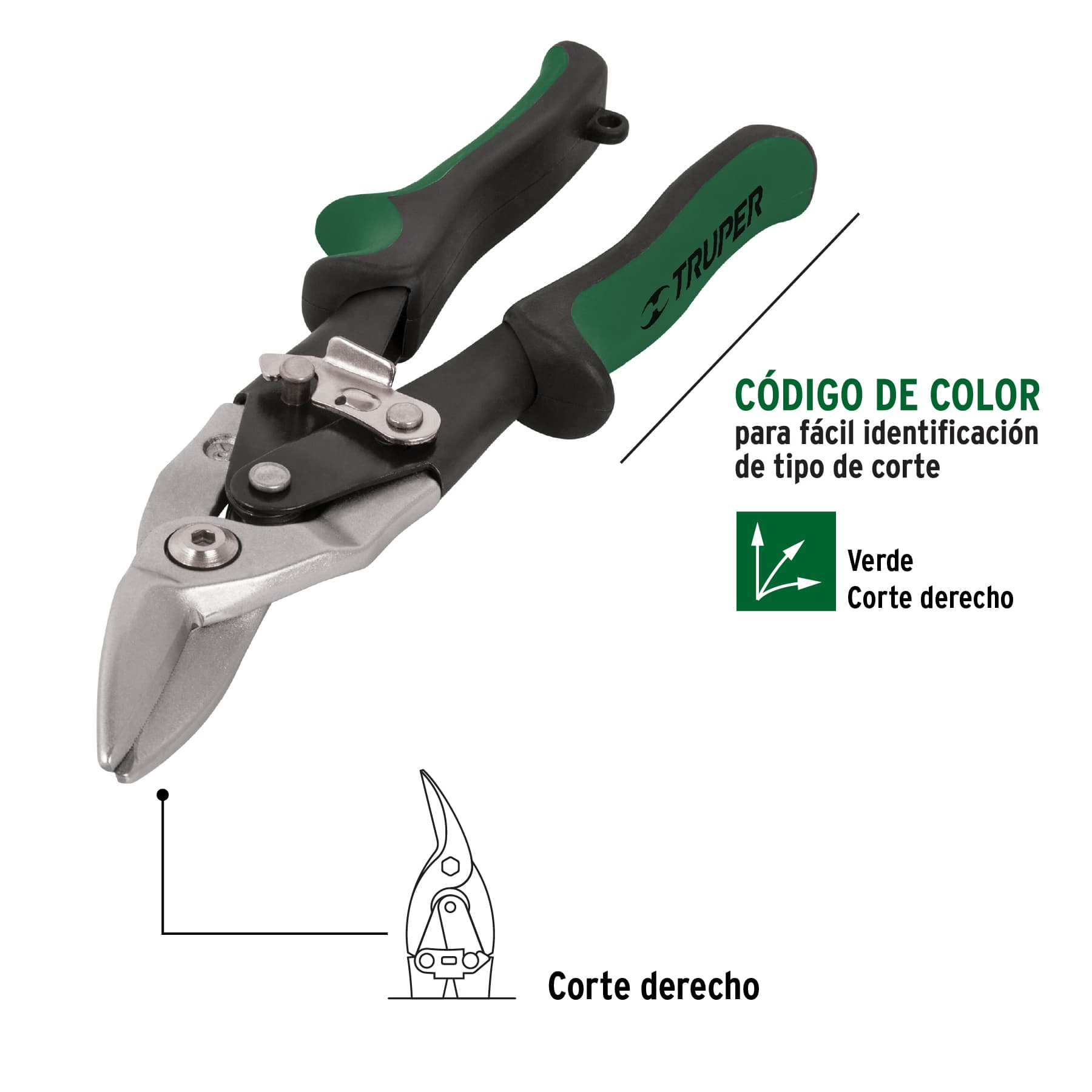 Tijera de aviación 10" corte derecho, Truper
