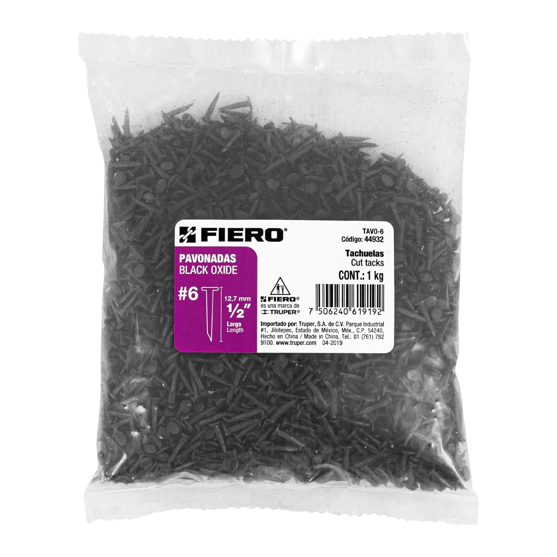 Bolsa con 1 kg de tachuelas pavonadas No. 6, Fiero