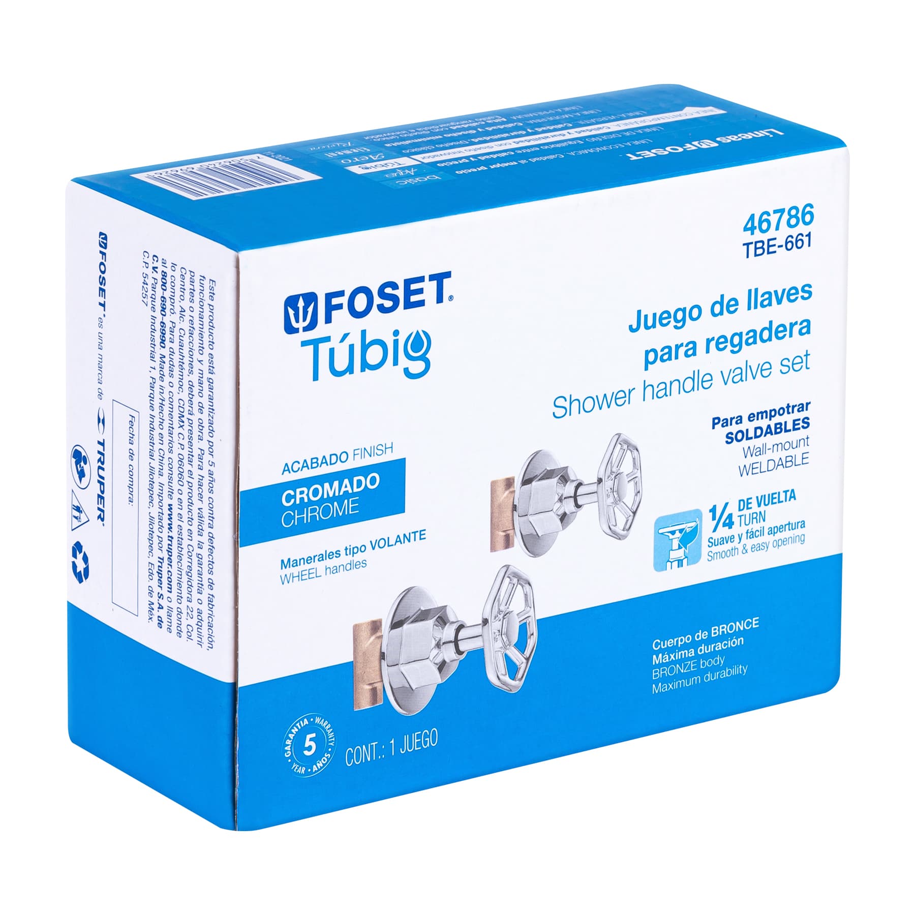 Juego llaves empotrar soldables, volante cromo, Túbig