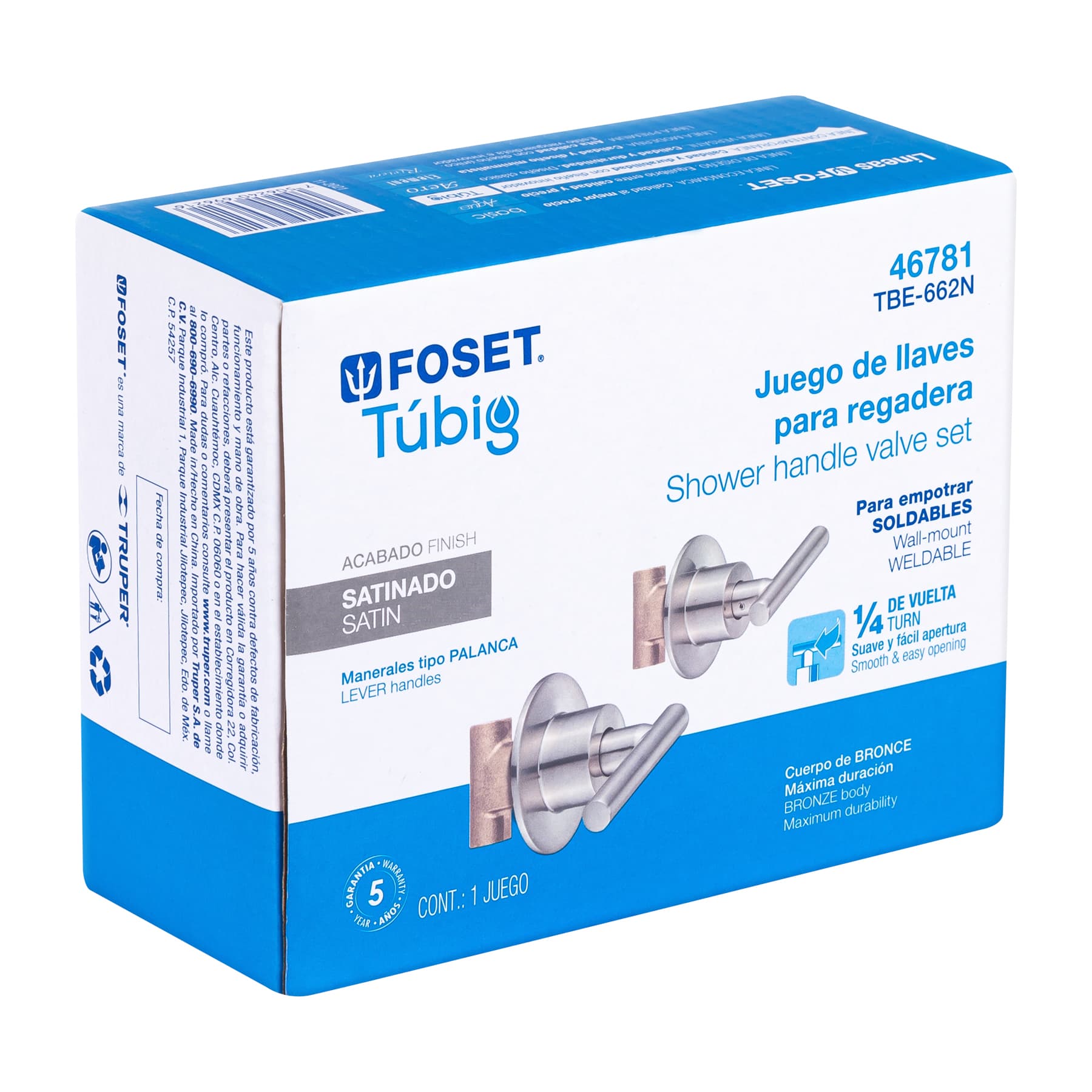 Juego llaves empotrar soldables, palanca satín, Túbig