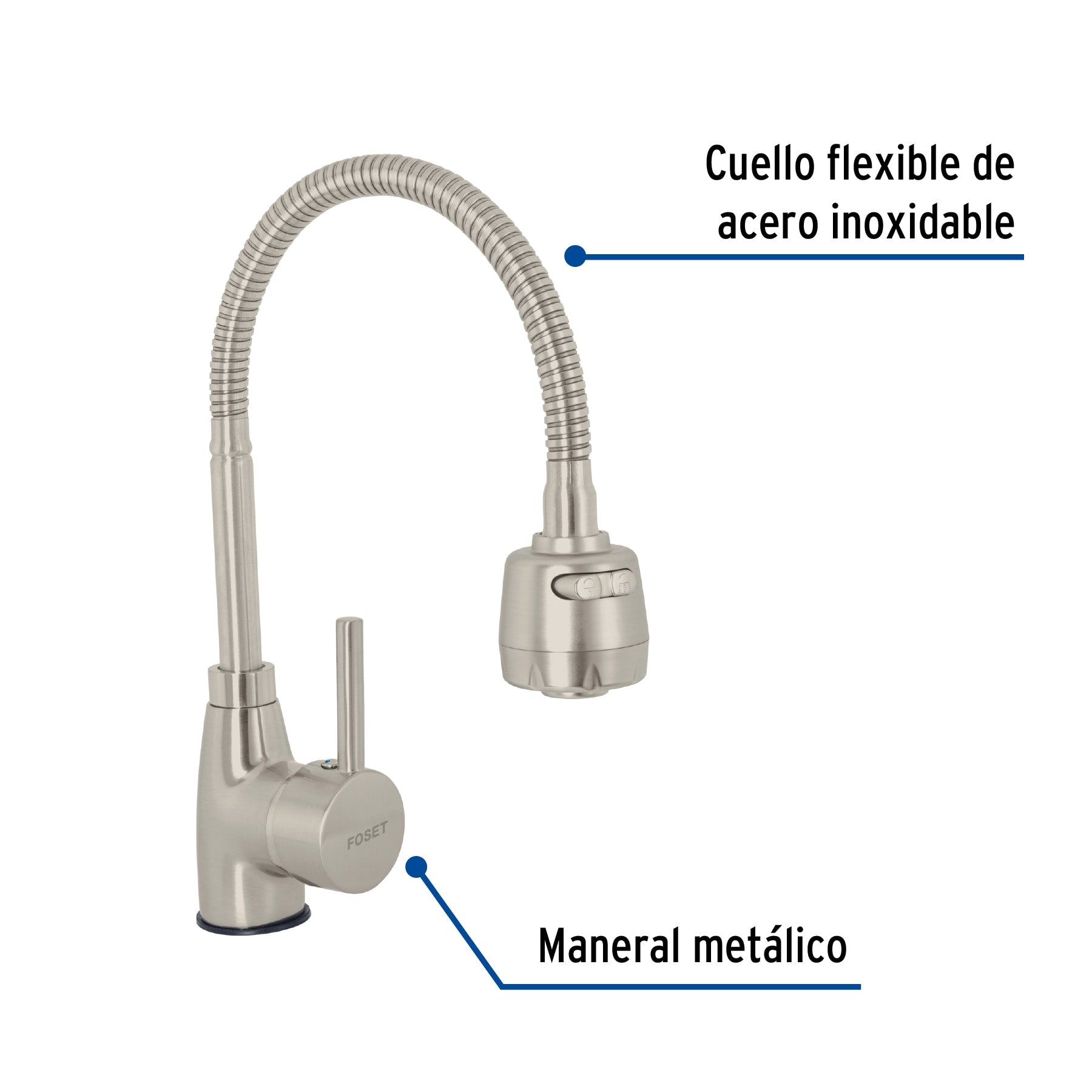 Monomando para fregadero con cuello flexible, satín, Tubig