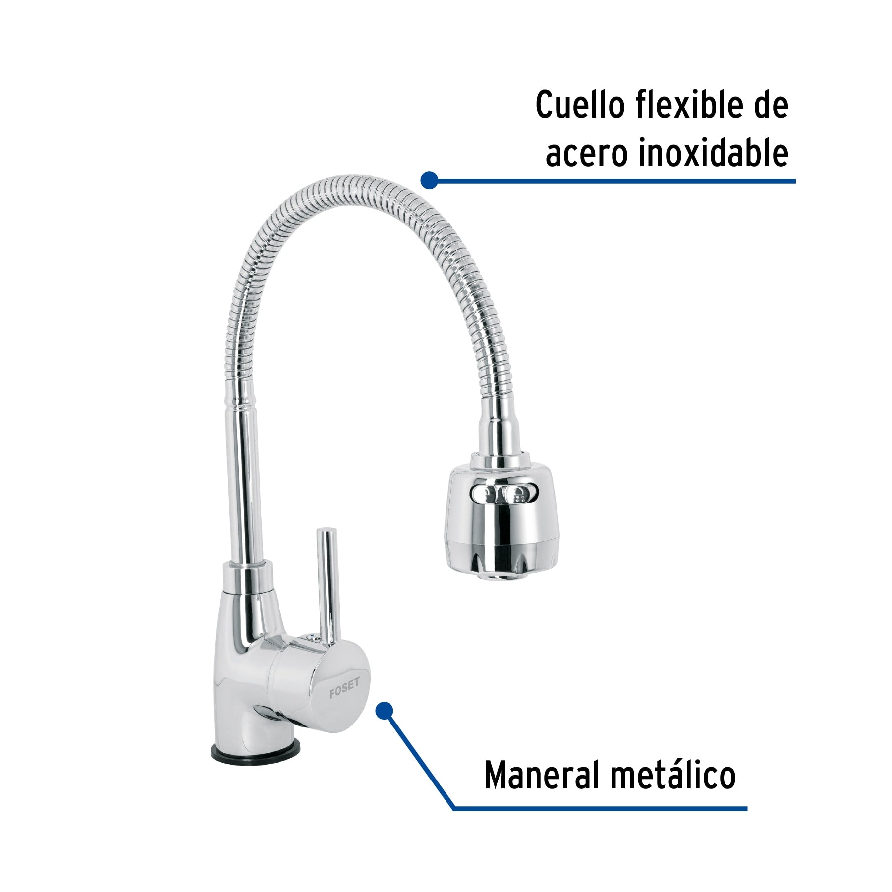 Monomando para fregadero con cuello flexible, cromo, Tubig