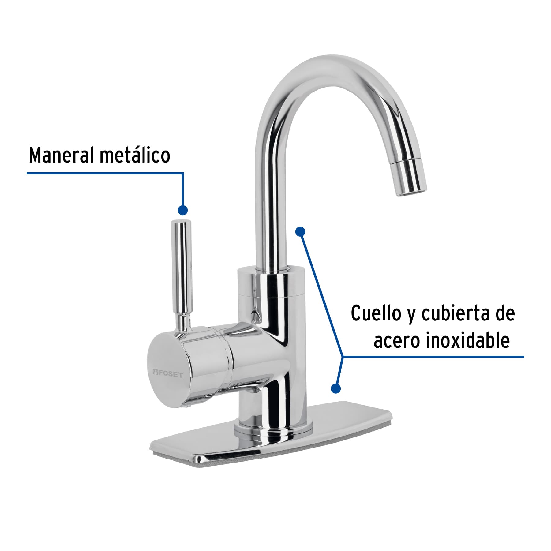 Monomando corto para lavabo, cromo, Foset Tubig