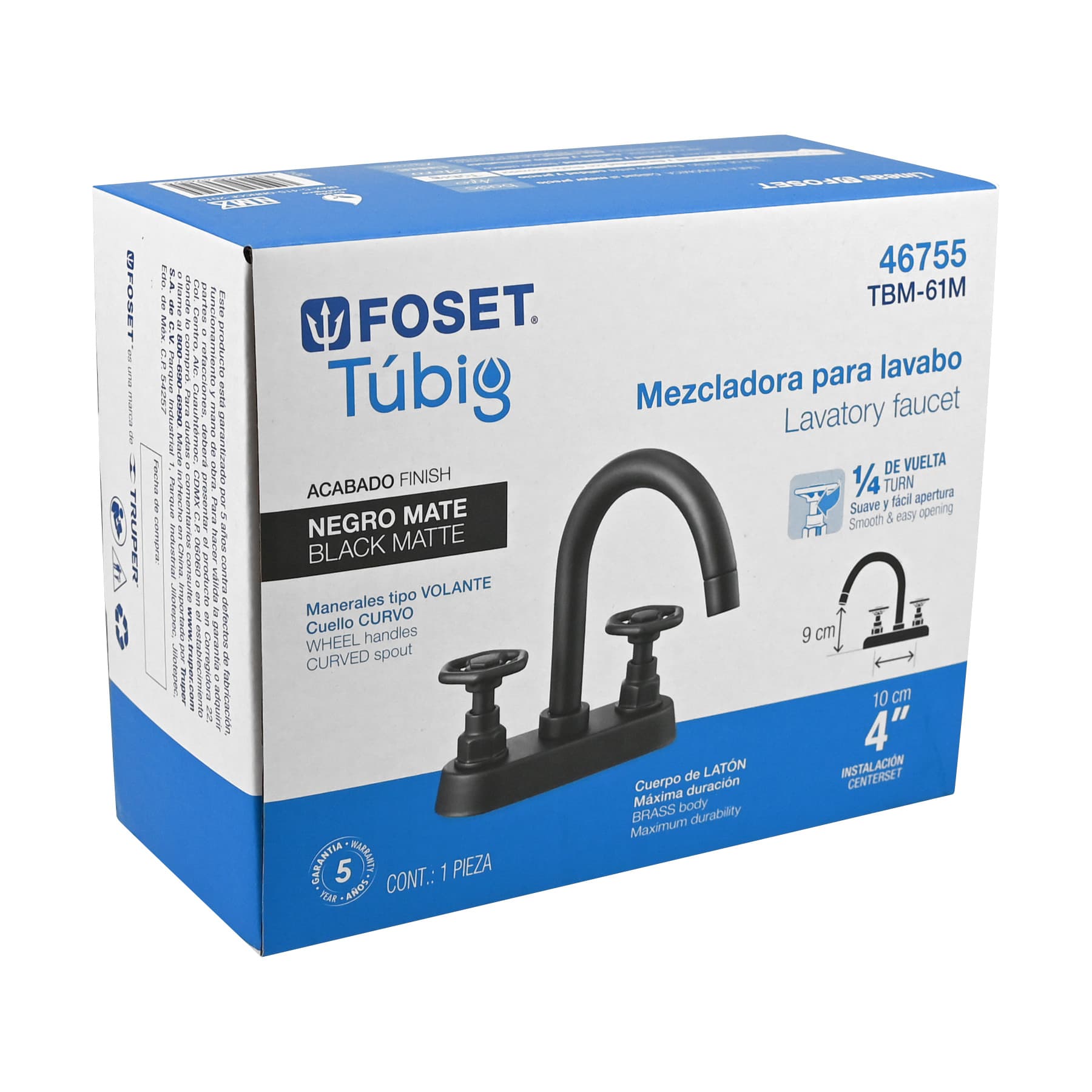 Mezcladora para lavabo,bar,manerales redondos,negro mate,Tubig