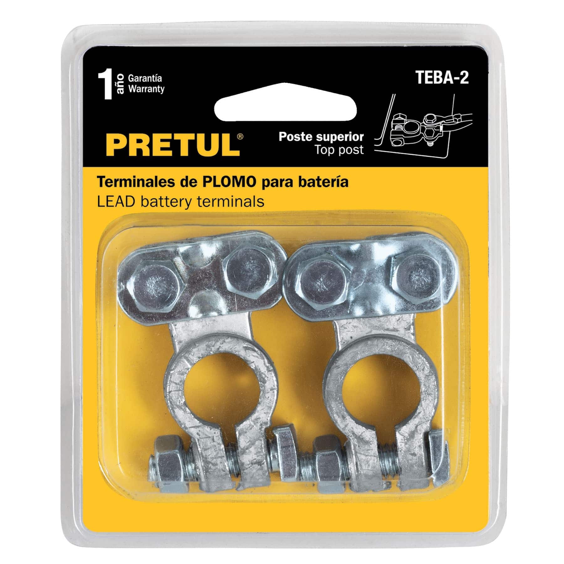 Blíster 2 terminales para batería, plomo poste superior, Pretul