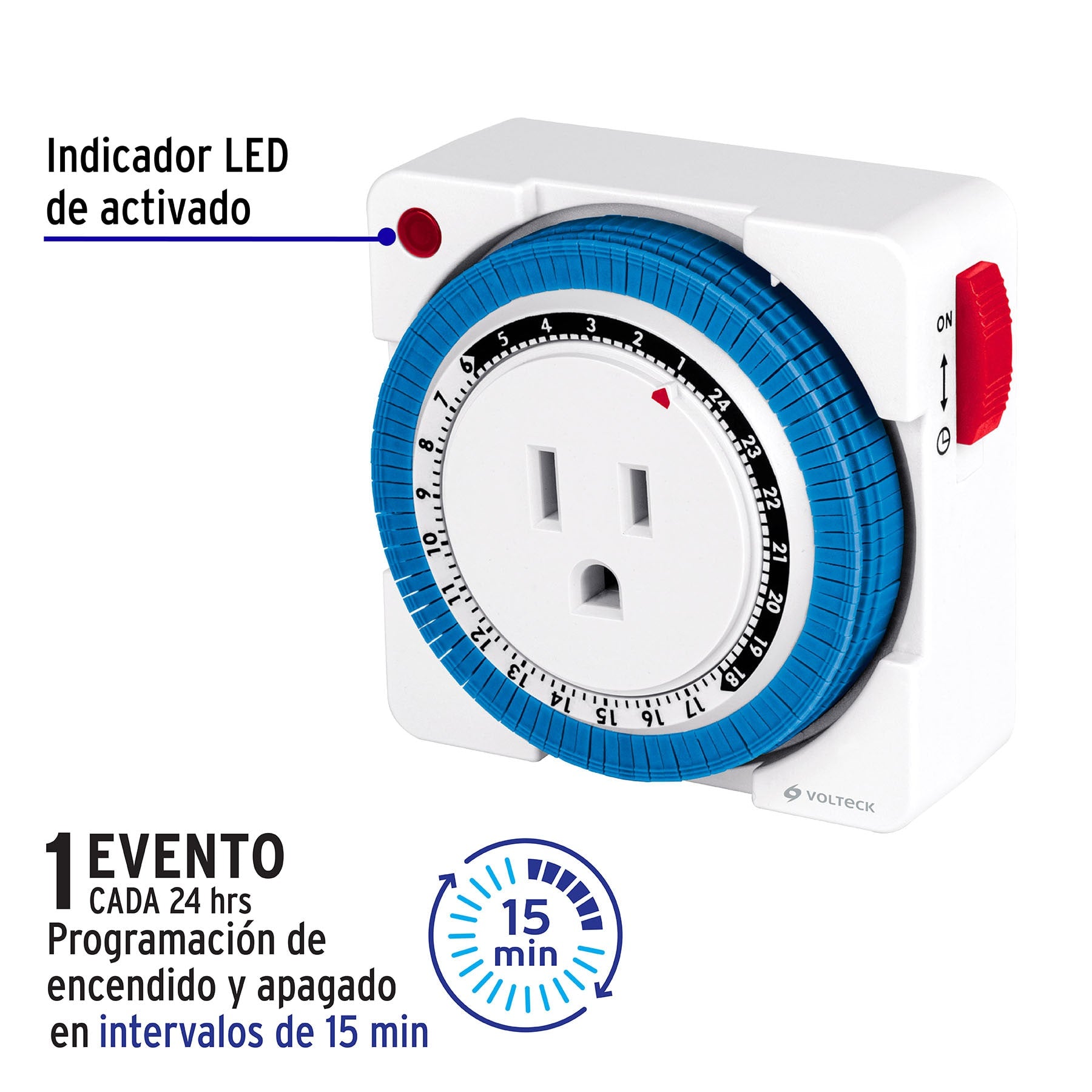 Mini Temporizador analógico 1 evento, intervalos de 15 min.