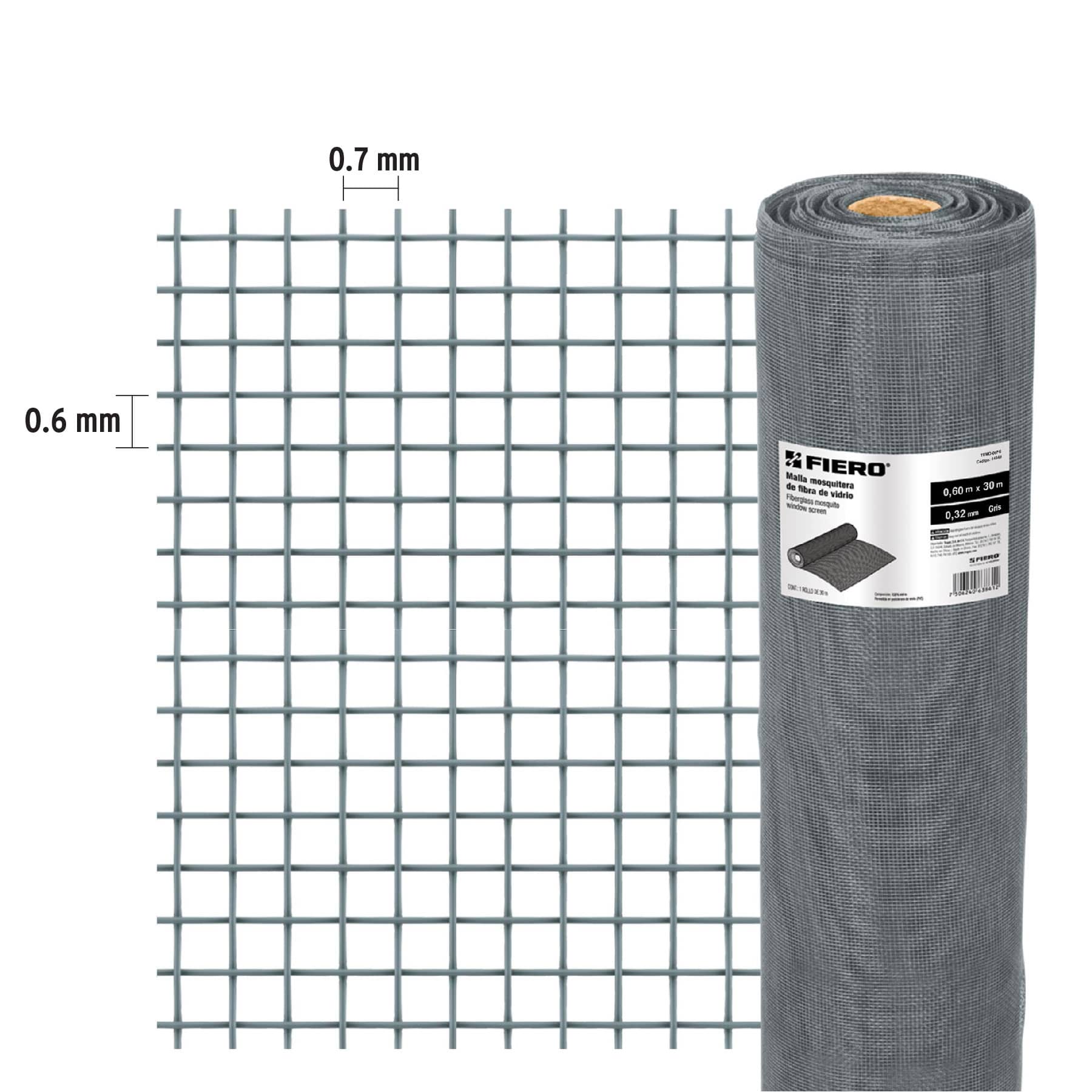 Rollo de 30 m x 0.6 m malla mosquitera fibra de vidrio gris